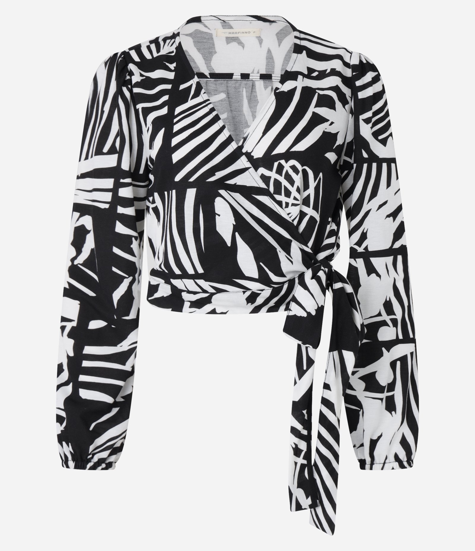 Blusa em Piquet com Decote Transpassado e Estampa Folhagem Preto 5