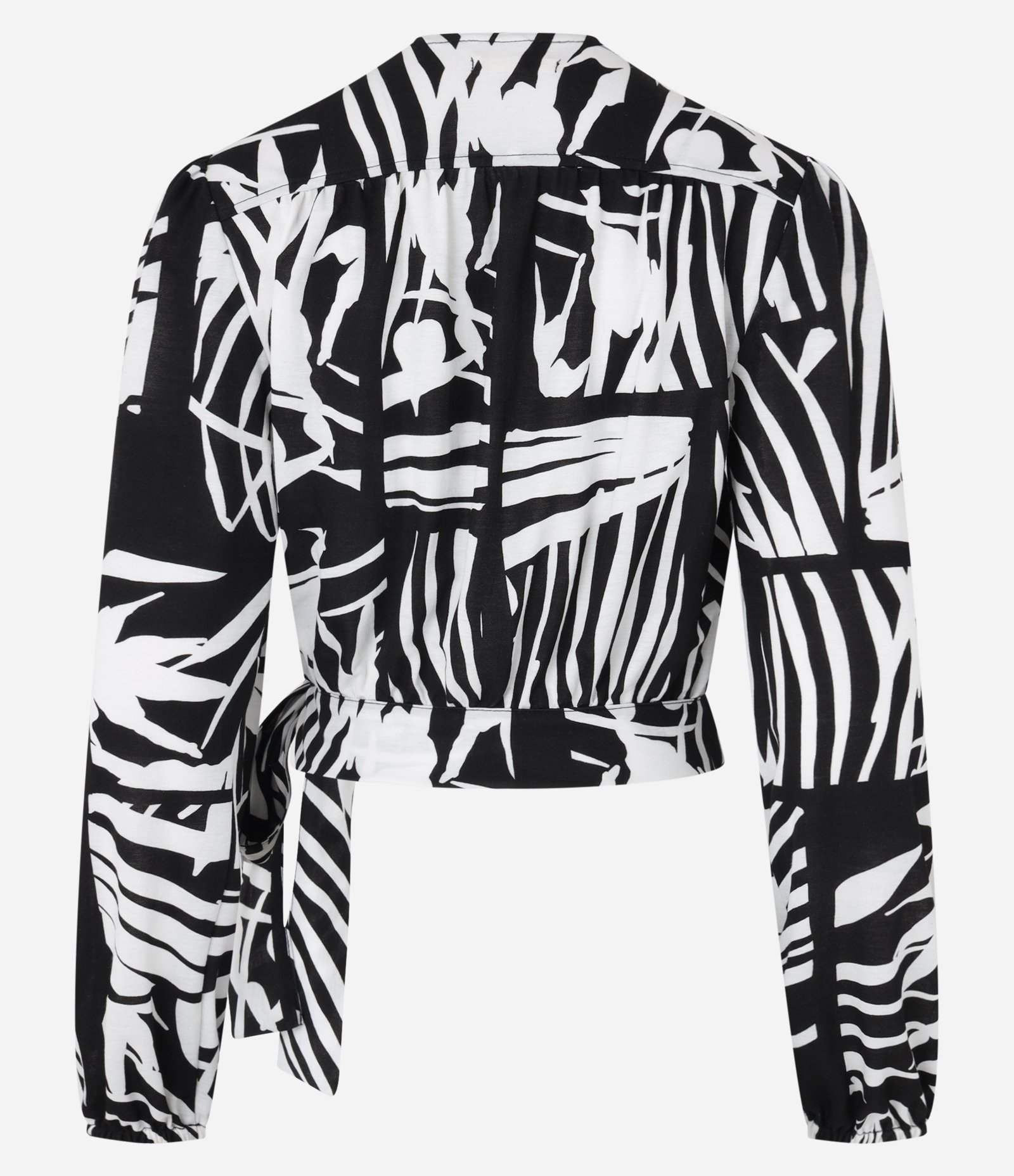 Blusa em Piquet com Decote Transpassado e Estampa Folhagem Preto 6