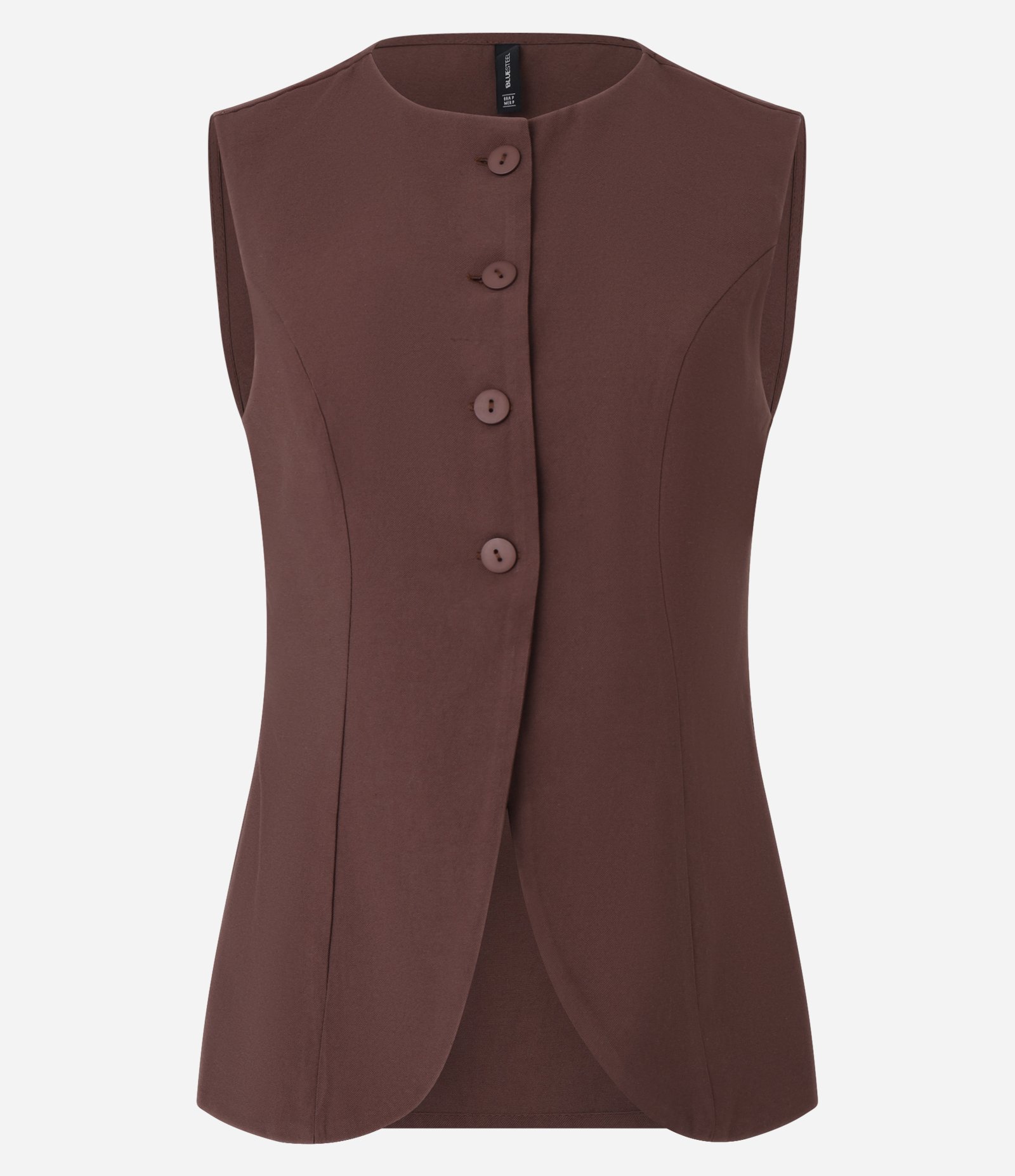 Colete Alongado em Alfaiataria com Botões na Frente Marrom 5