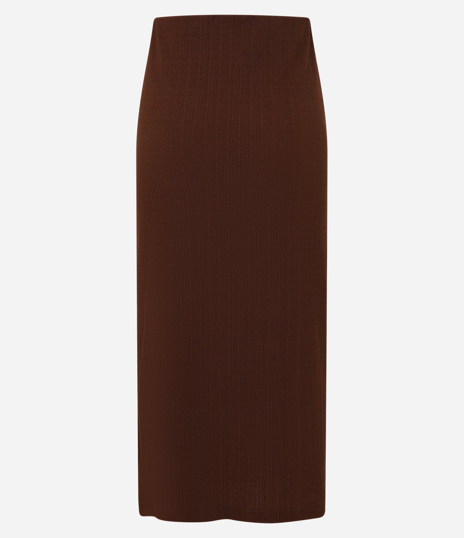 Saia Midi Texturizada com Elástico na Cintura e Franzido na Lateral Marrom 3