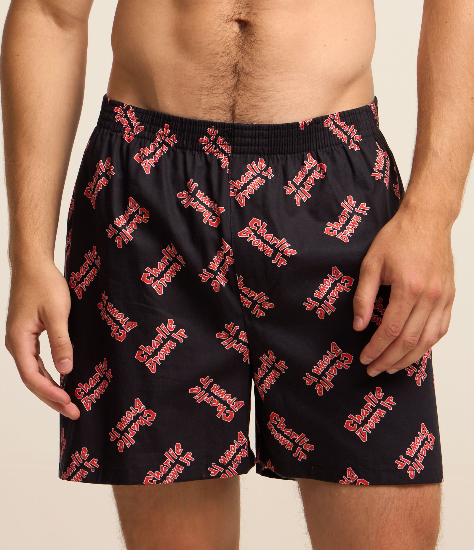 Cueca Samba Canção Curta em Tricoline com Estampa Charlie Brown Jr Preto 2