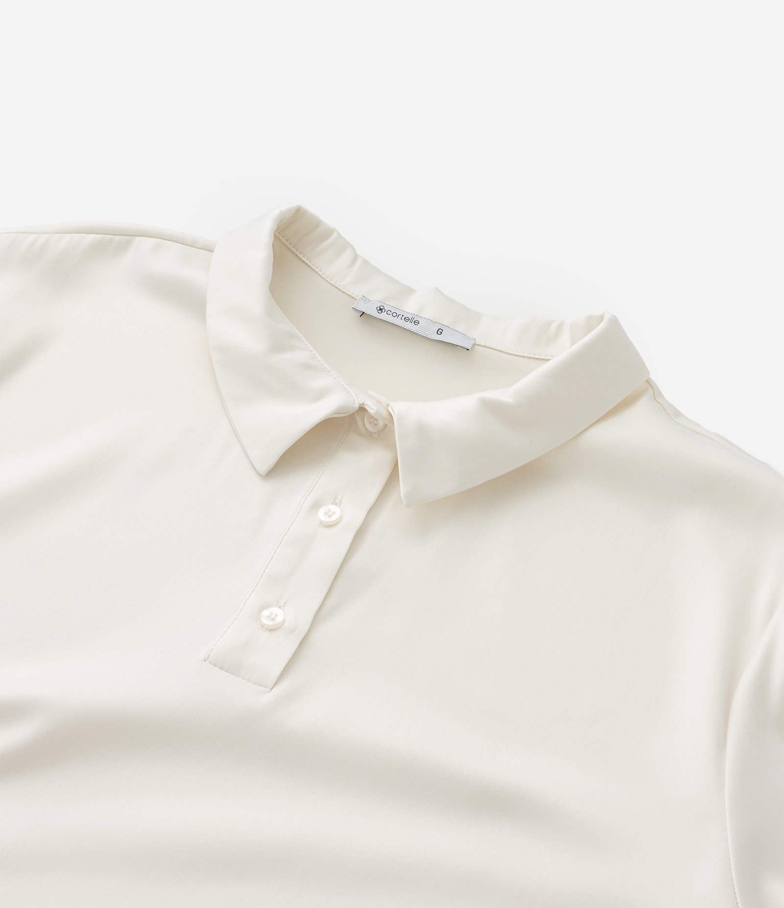 Camisa com Efeito Acetinado e Gola Polo Off White 9