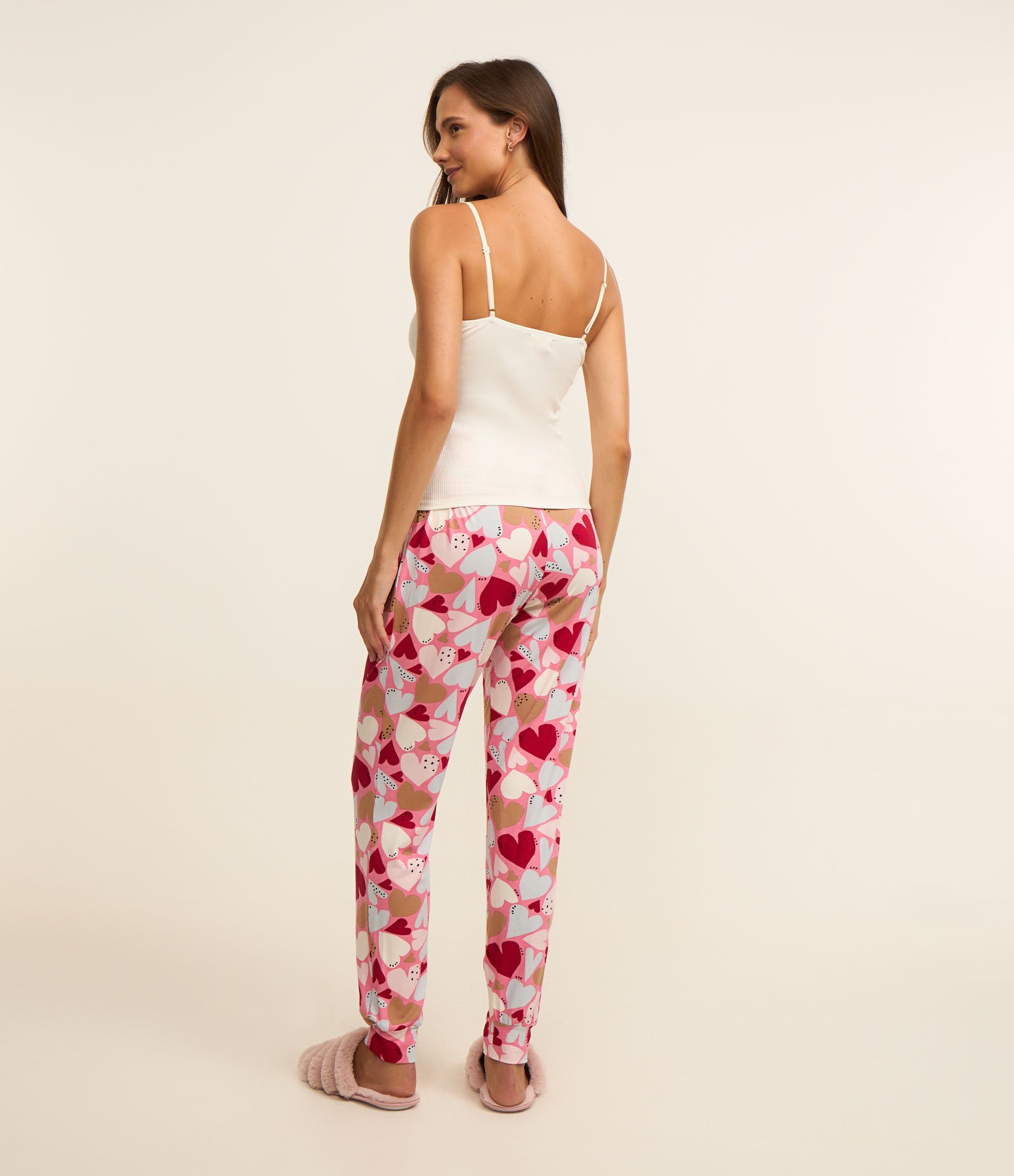 Pijama Longo em Ribana com Estampa de Coração Multicores 2