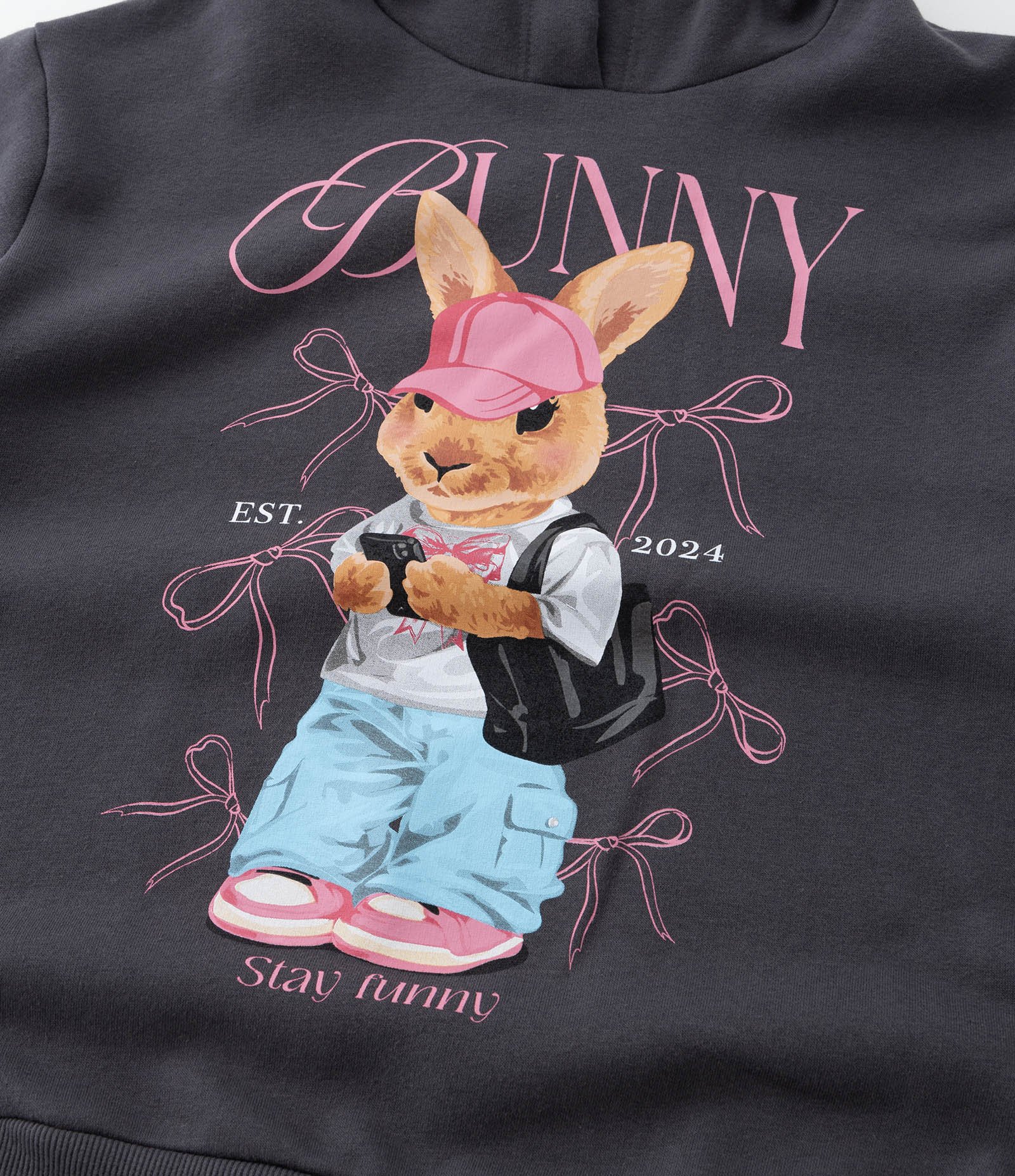 Blusão Oversized Infantil com Estampa Coelha - Tam 5 a 14 Anos Cinza 6