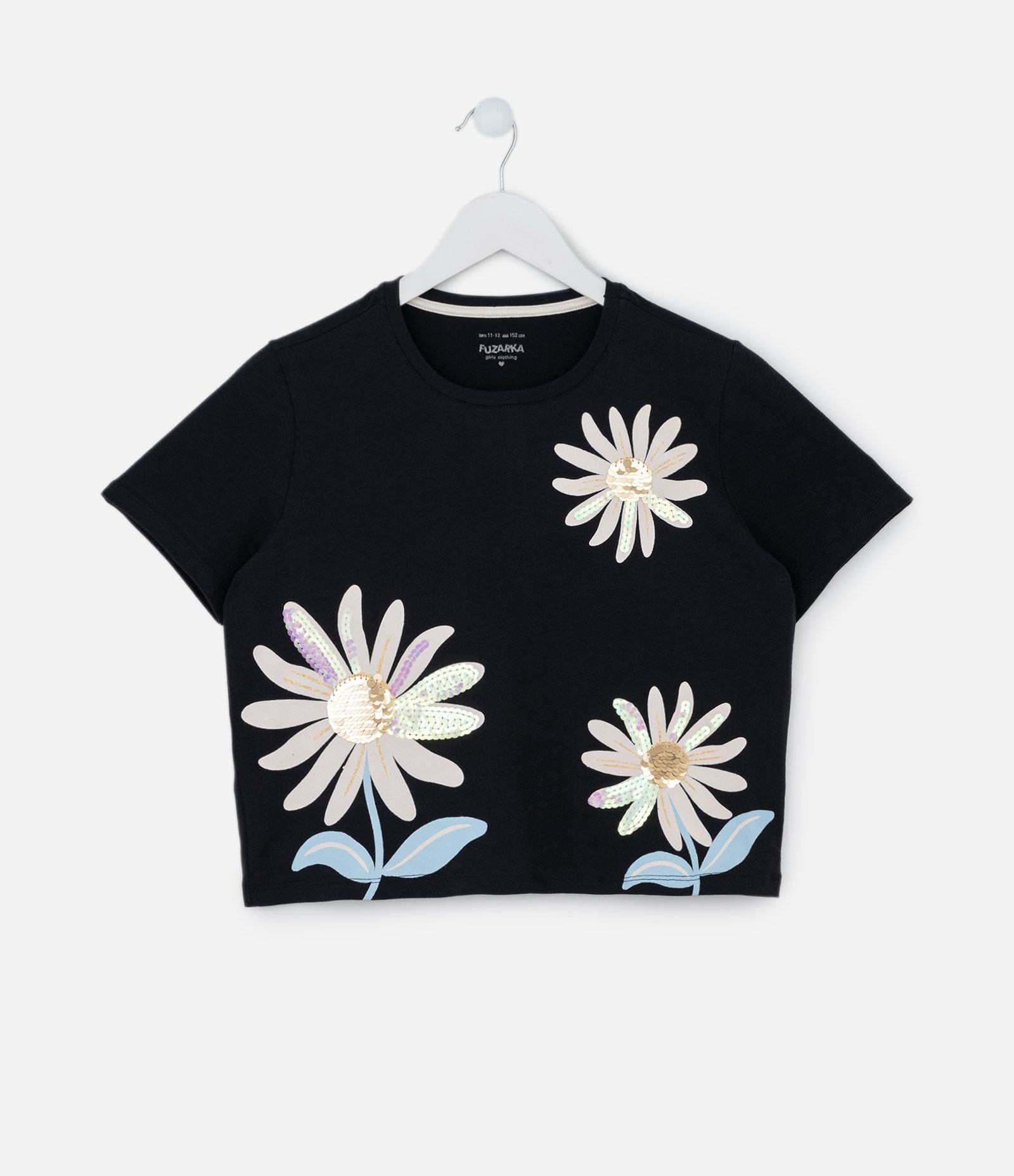 Blusa Curta Infantil com Bordado em Paetês - Tam 5 a 14 Anos Preto 1