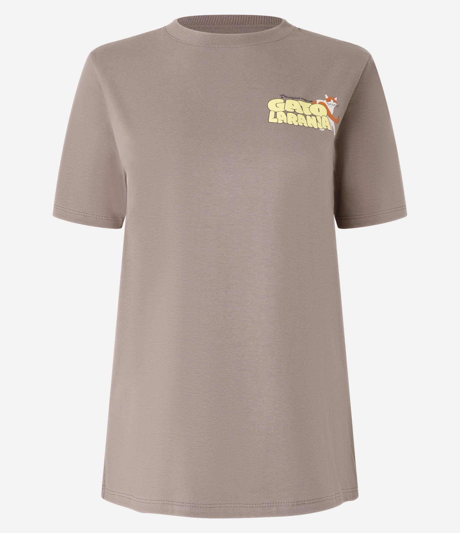 Camiseta Alongada em Algodão com Estampa Gato Laranja Marrom 1