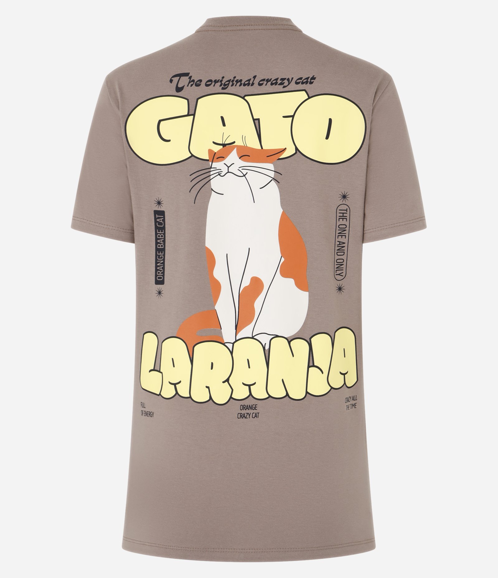 Camiseta Alongada em Algodão com Estampa Gato Laranja Marrom 2