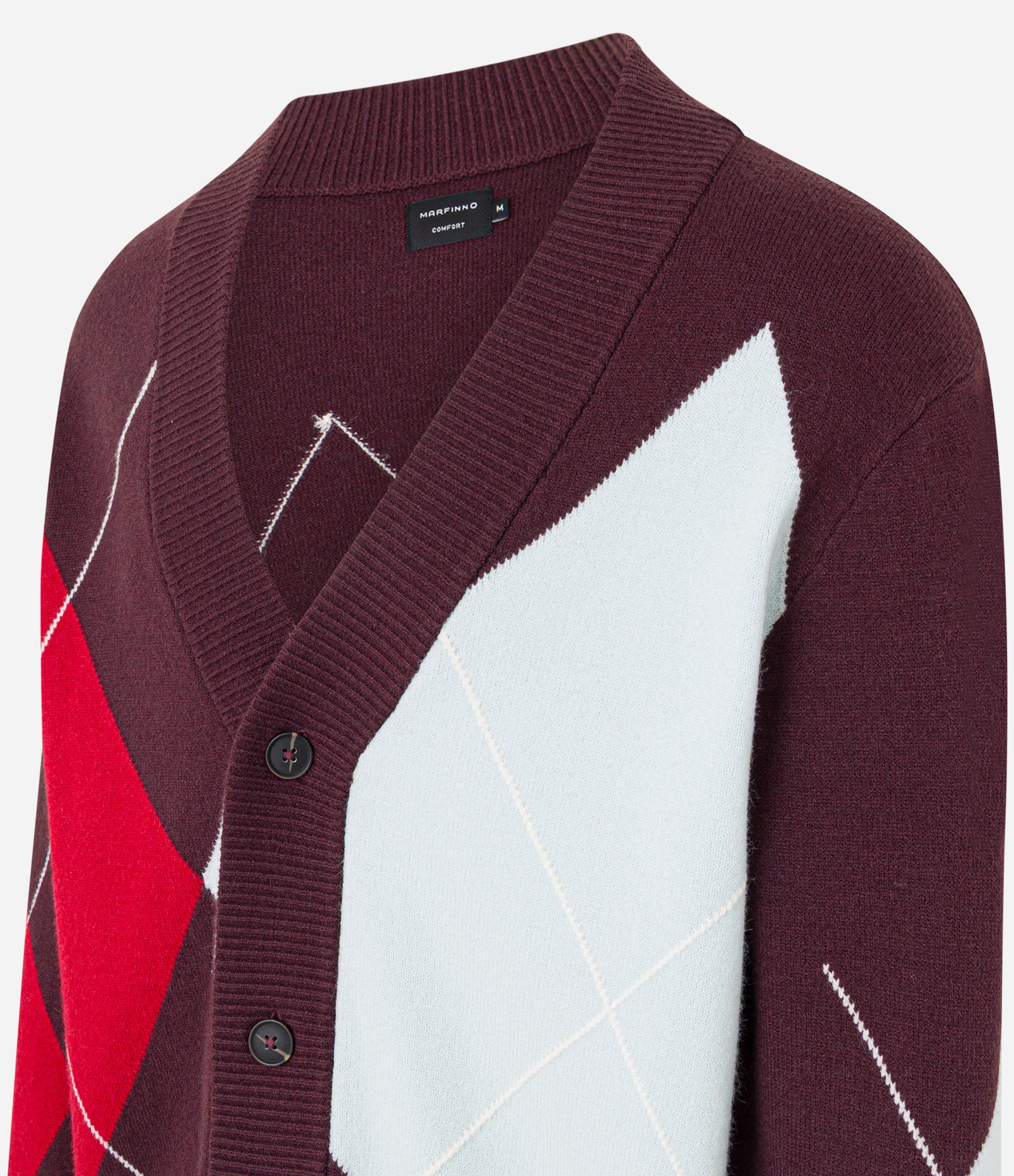 Cardigan em Tricô com Estampa Geométrica Bordô/Vermelho/Branco 4