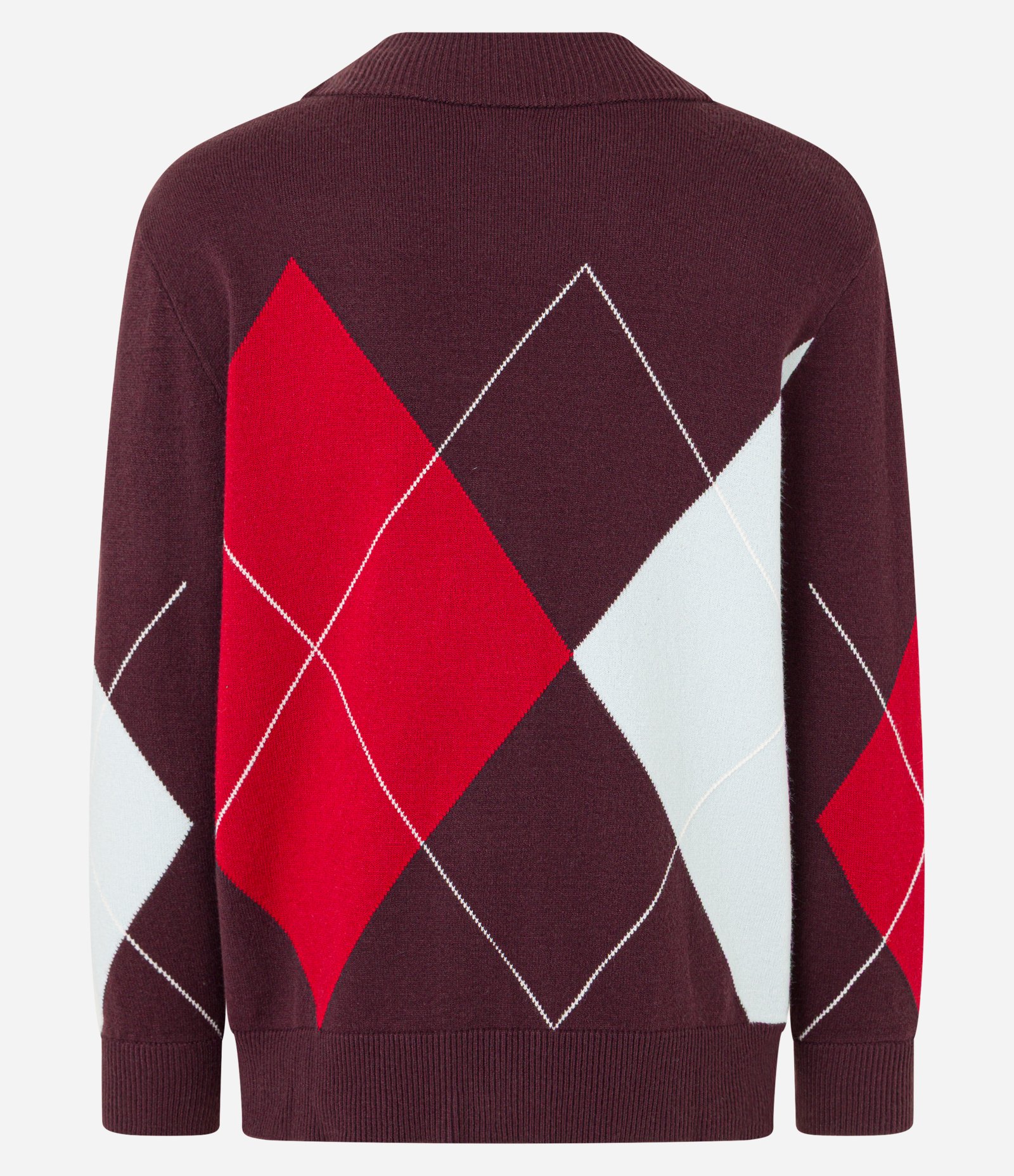 Cardigan em Tricô com Estampa Geométrica Bordô/Vermelho/Branco 5
