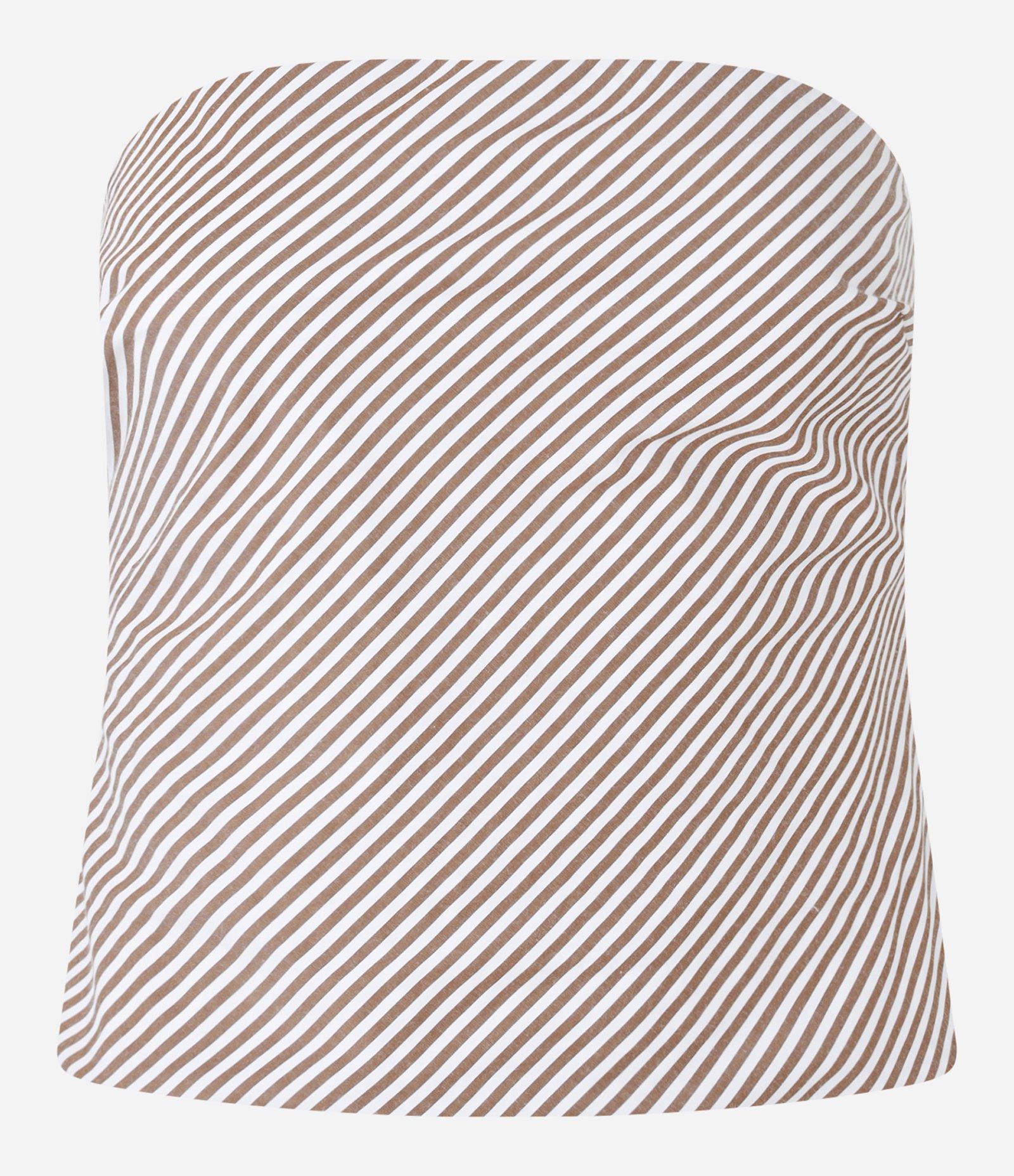 Blusa Tomara Que Caia em Tricoline Listrado com Lastex Marrom/Branco 1