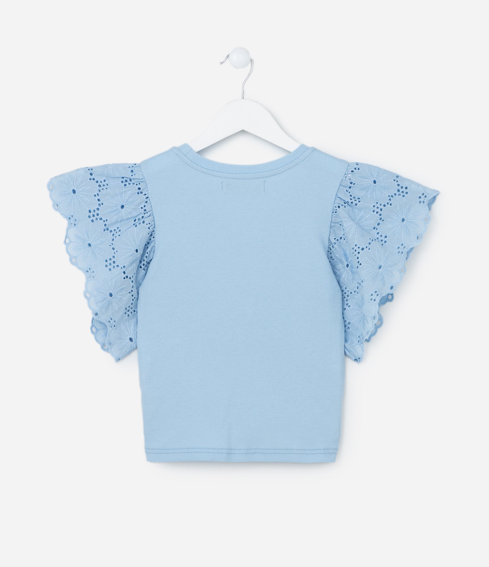 Blusa Infantil em Ribana com Babado Broderie - Tam 5 a 14 Anos Azul 2