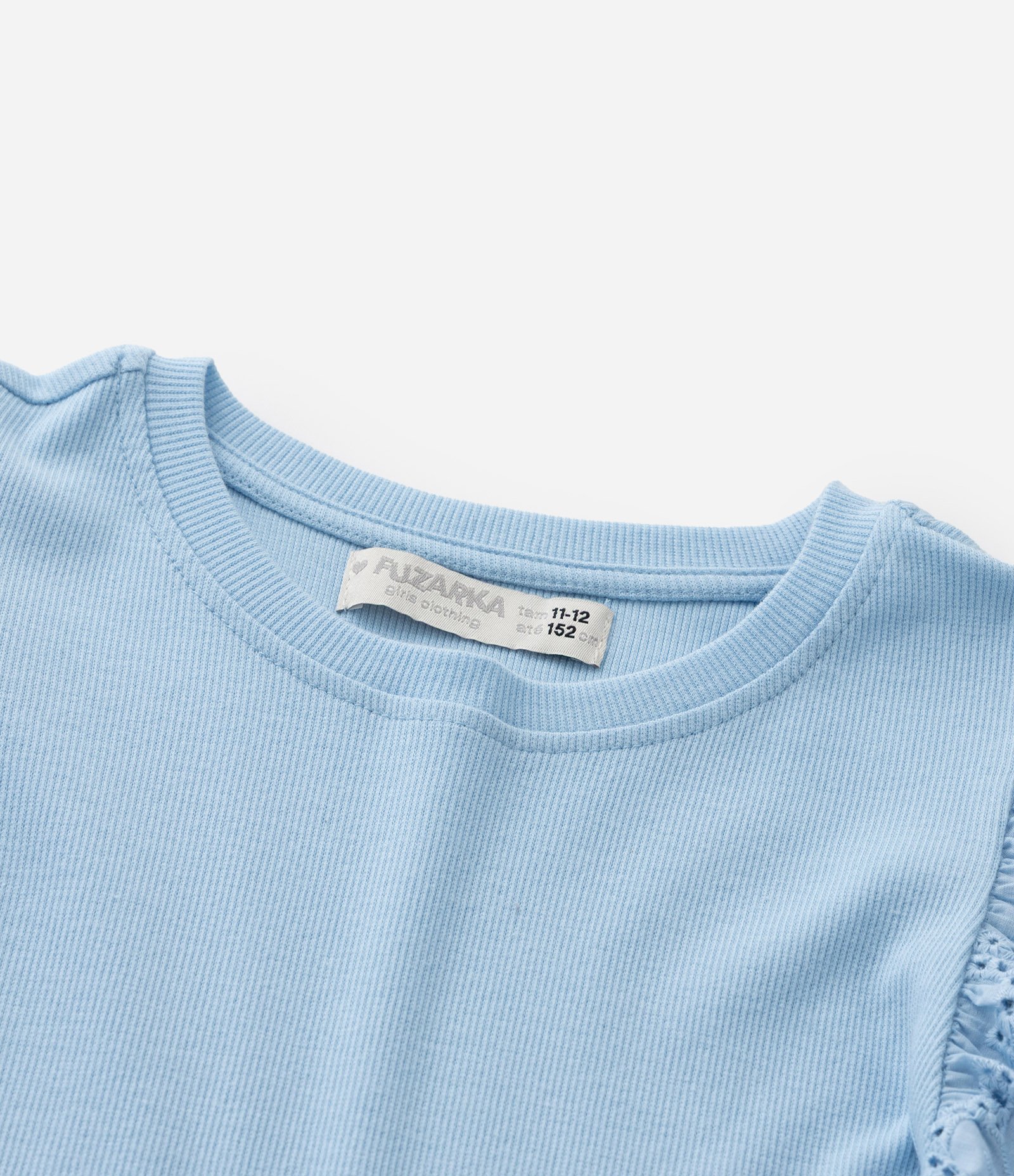 Blusa Infantil em Ribana com Babado Broderie - Tam 5 a 14 Anos Azul 4