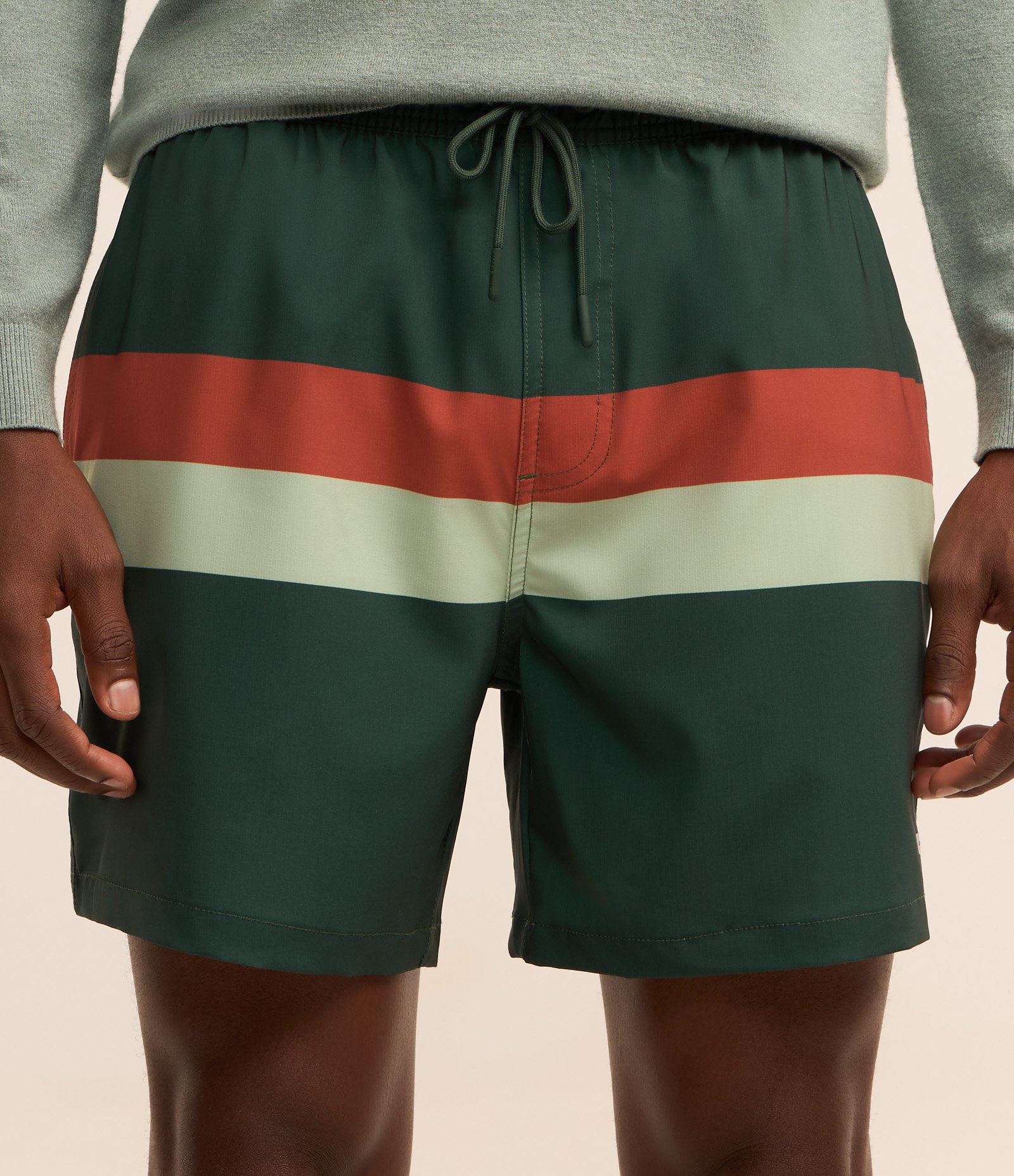 Bermuda de Banho em Ripstop com Blocos de Cor e Amarração Verde/Vermelho/Bege 2