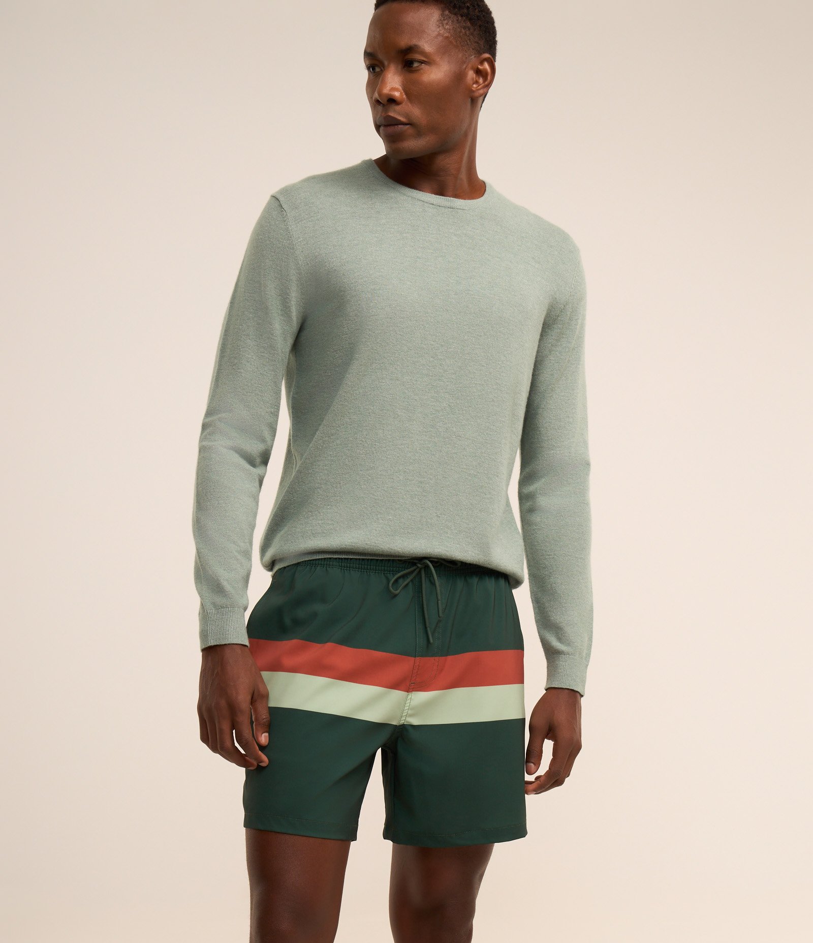 Bermuda de Banho em Ripstop com Blocos de Cor e Amarração Verde/Vermelho/Bege 4