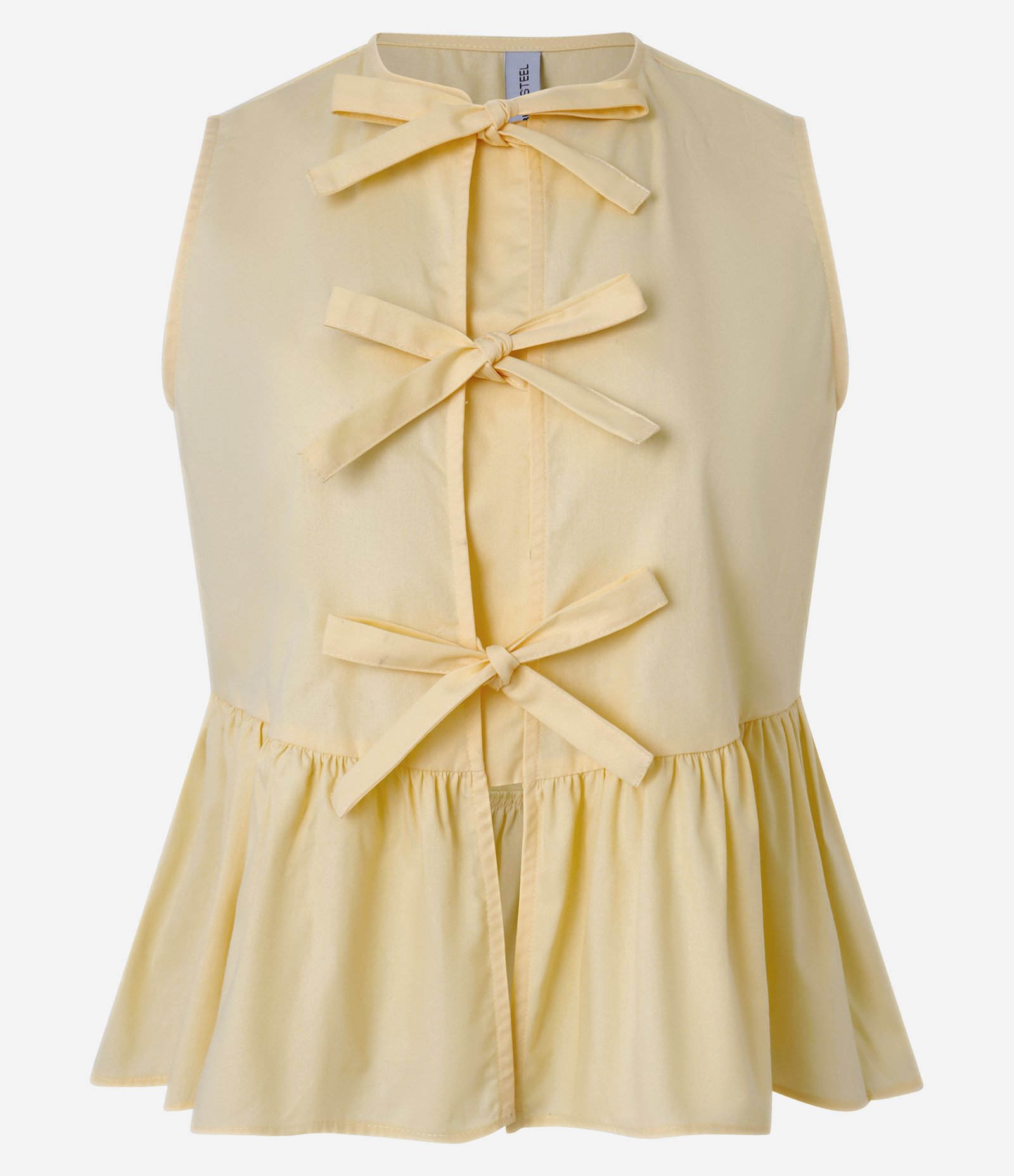 Blusa Peplum em Tricoline com Lacinhos Frontais Amarelo 5