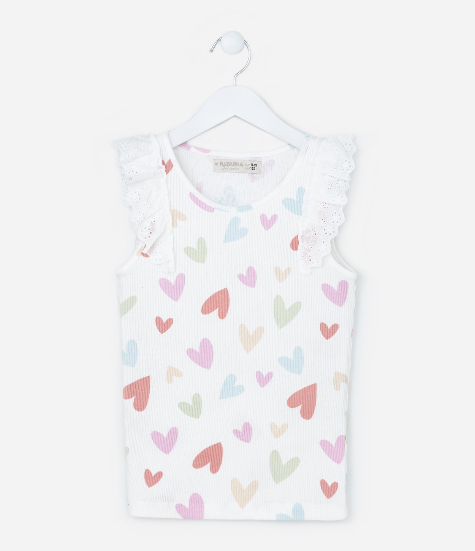 Regata Infantil em Ribana com Babado Broderie - Tam 5 a 14 Anos Branco 1