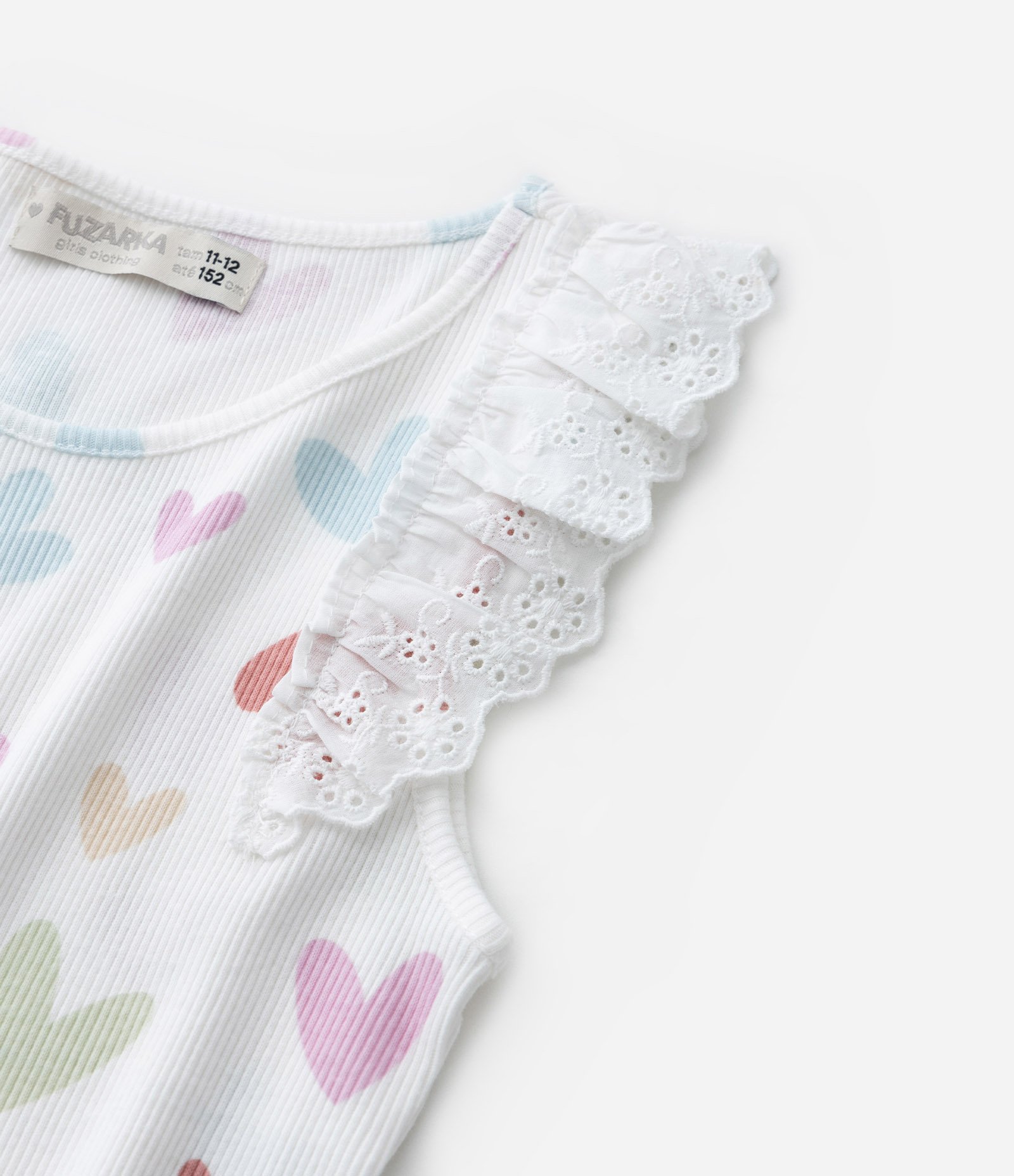 Regata Infantil em Ribana com Babado Broderie - Tam 5 a 14 Anos Branco 4