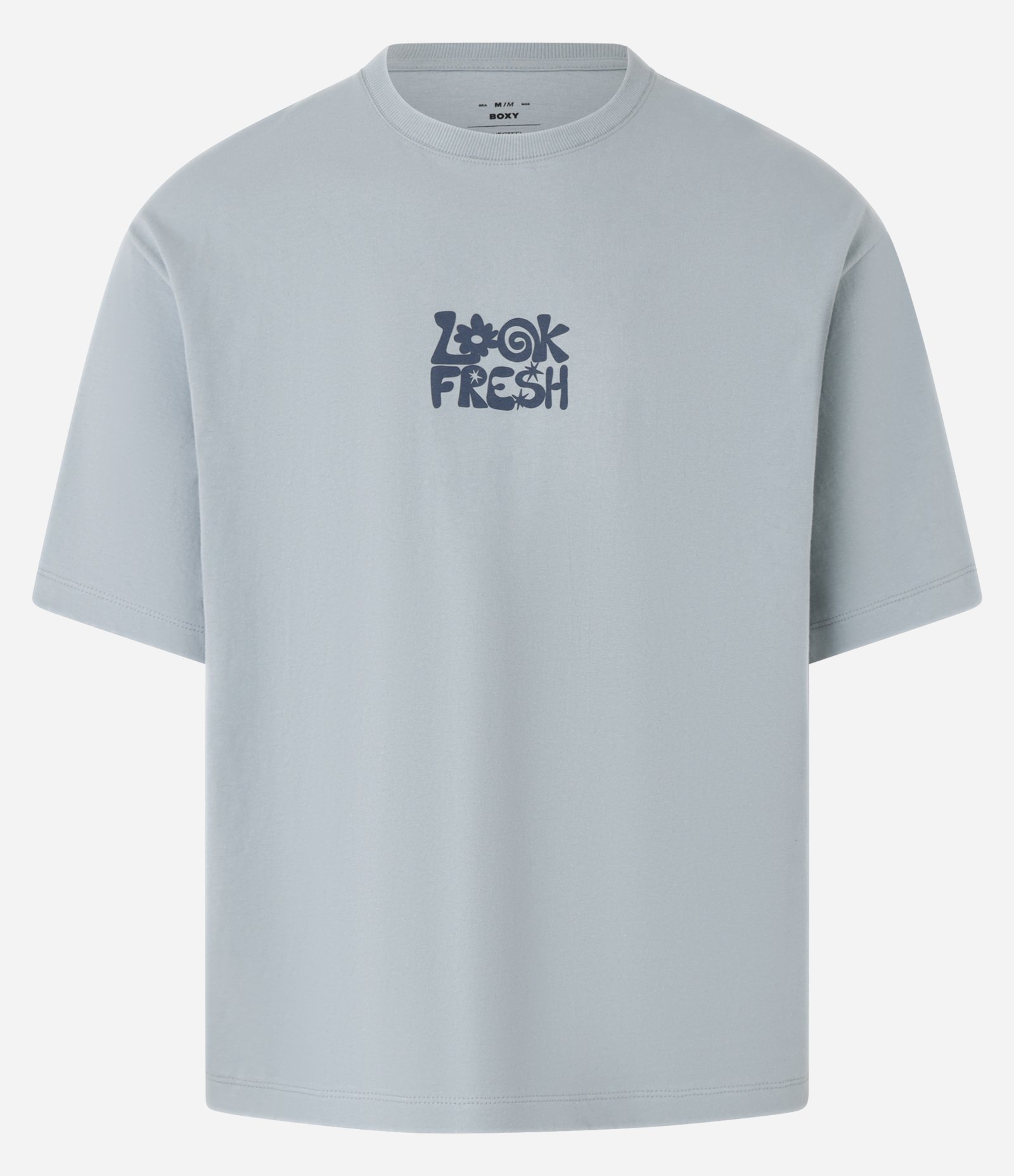 Camiseta Boxy em Algodão com Estampa Smile Cinza Azulado 5