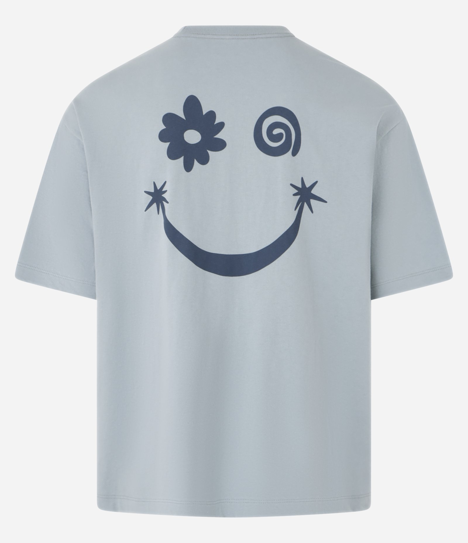 Camiseta Boxy em Algodão com Estampa Smile Cinza Azulado 6