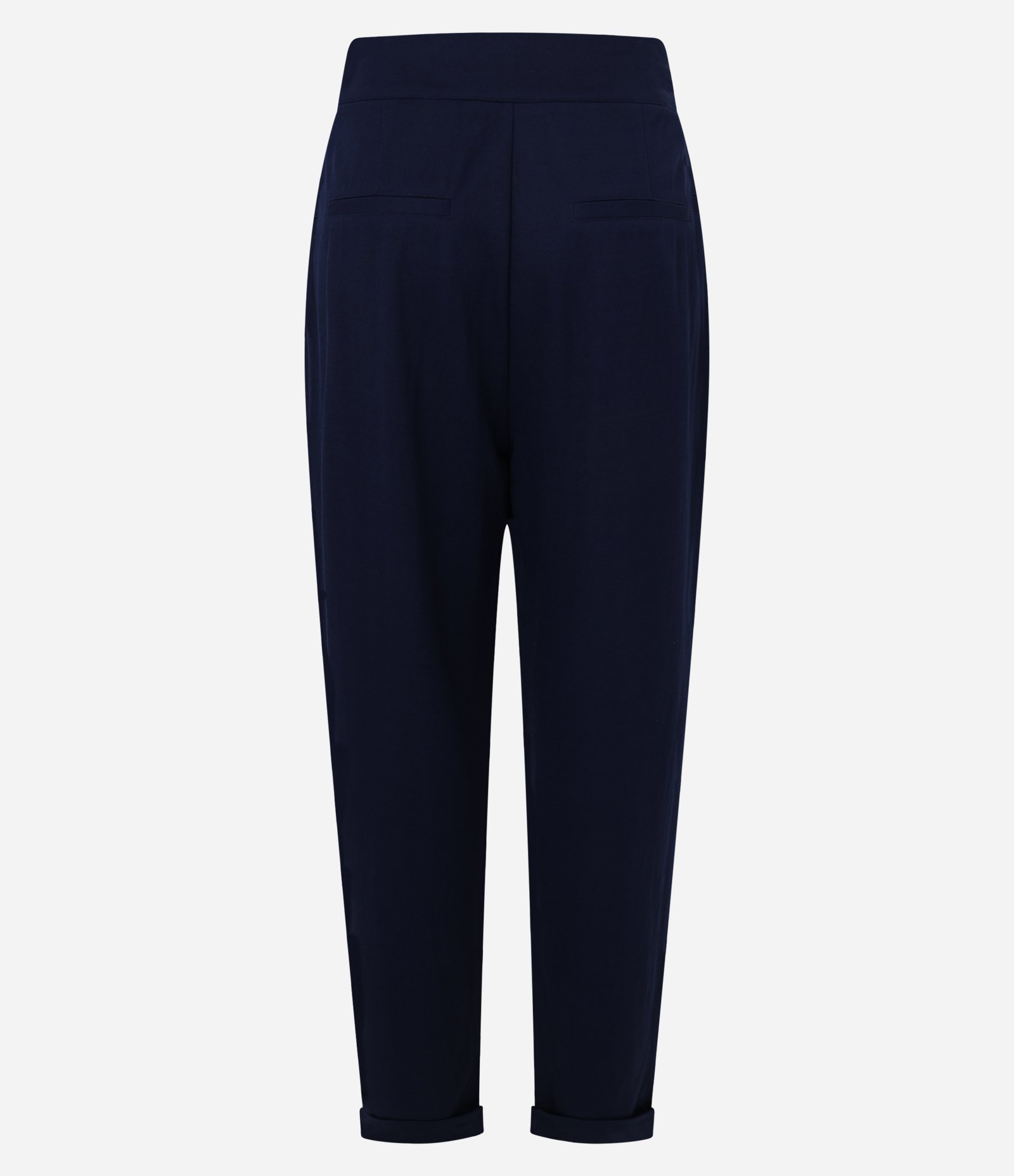 Calça Cenoura Cintura Alta em Piquet com Faixas e Pregas Azul escuro 6