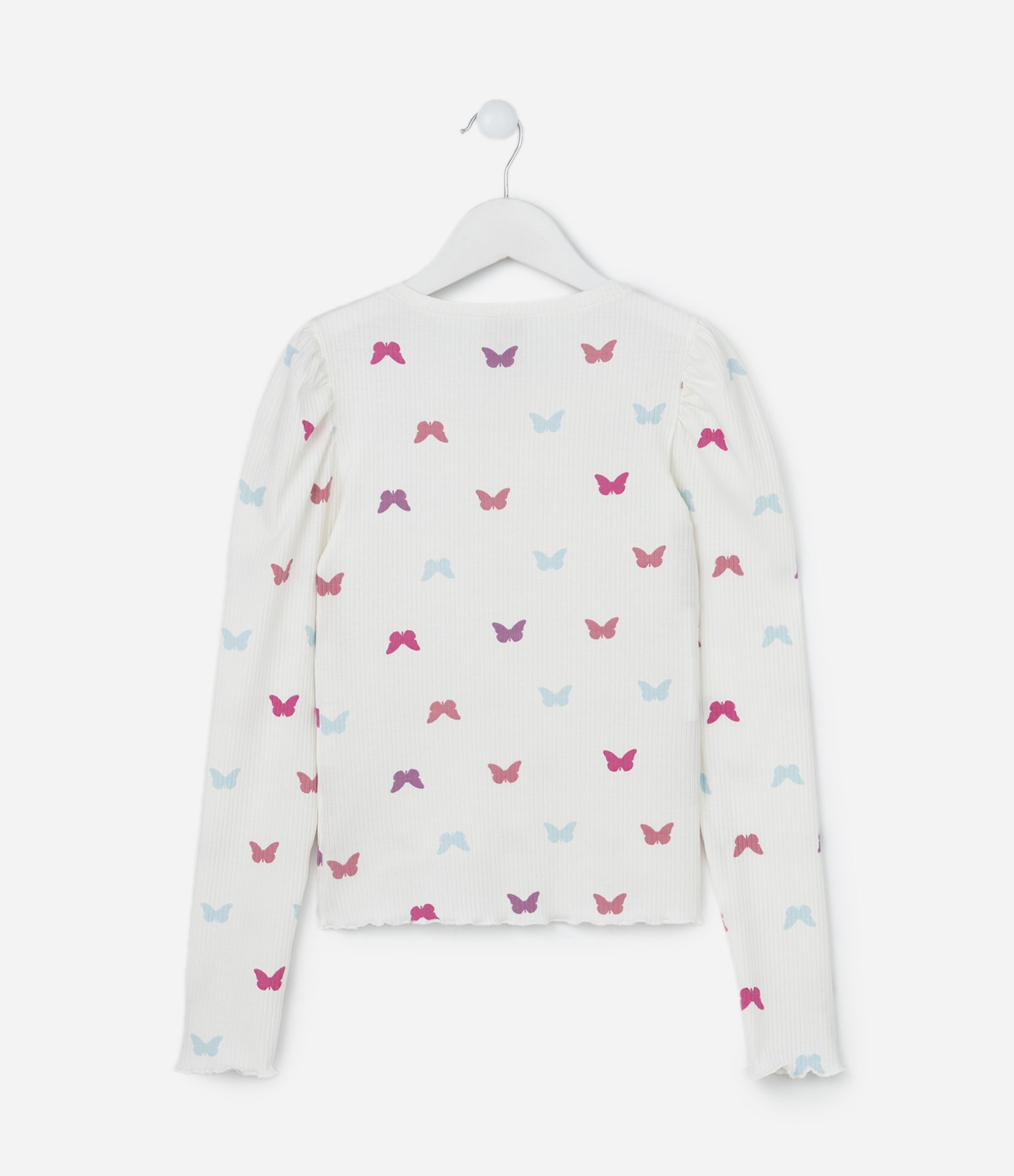 Blusa Infantil Canelada com Manga Bufante - Tam 5 a 14 Anos Branco 2