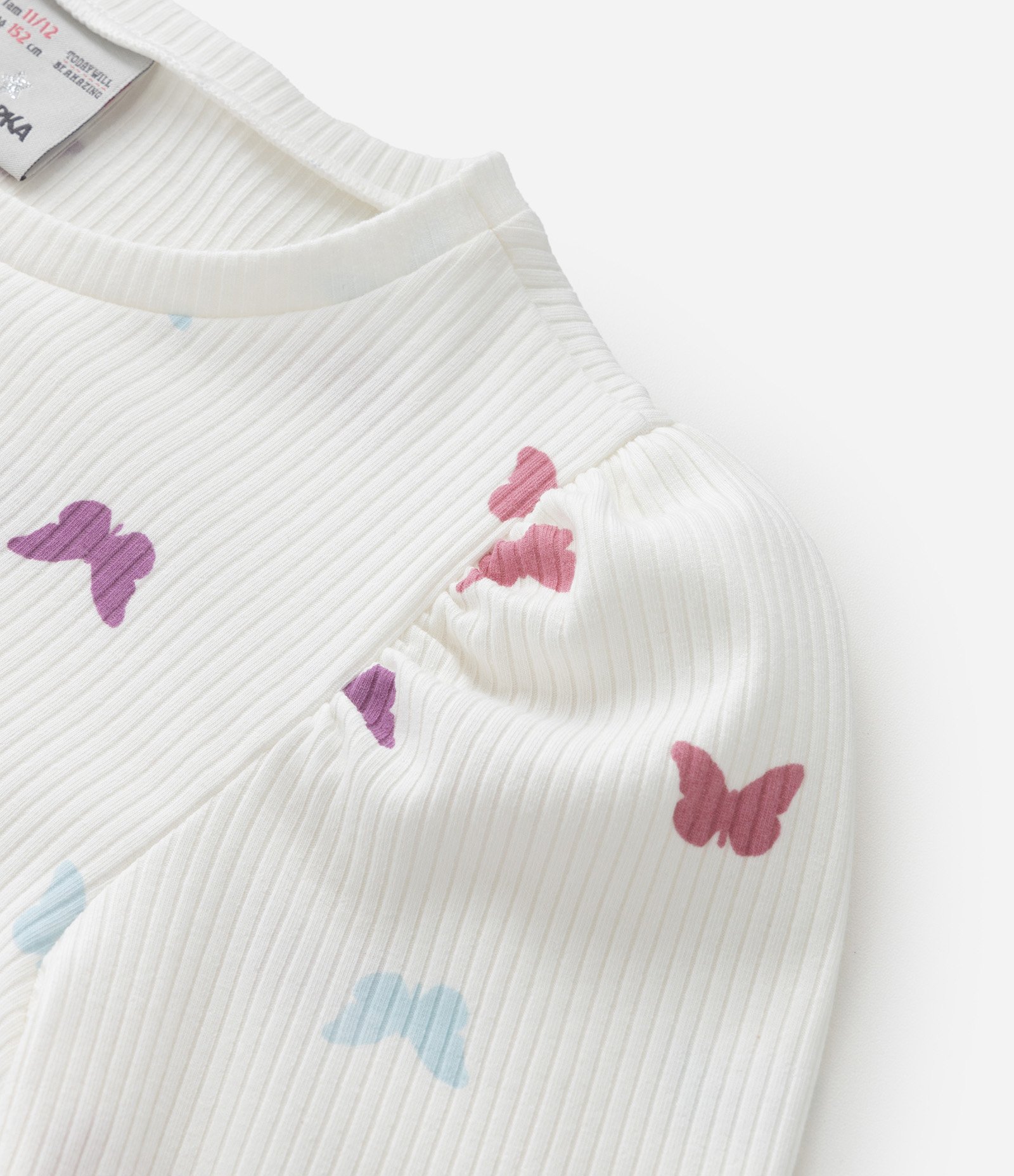 Blusa Infantil Canelada com Manga Bufante - Tam 5 a 14 Anos Branco 4