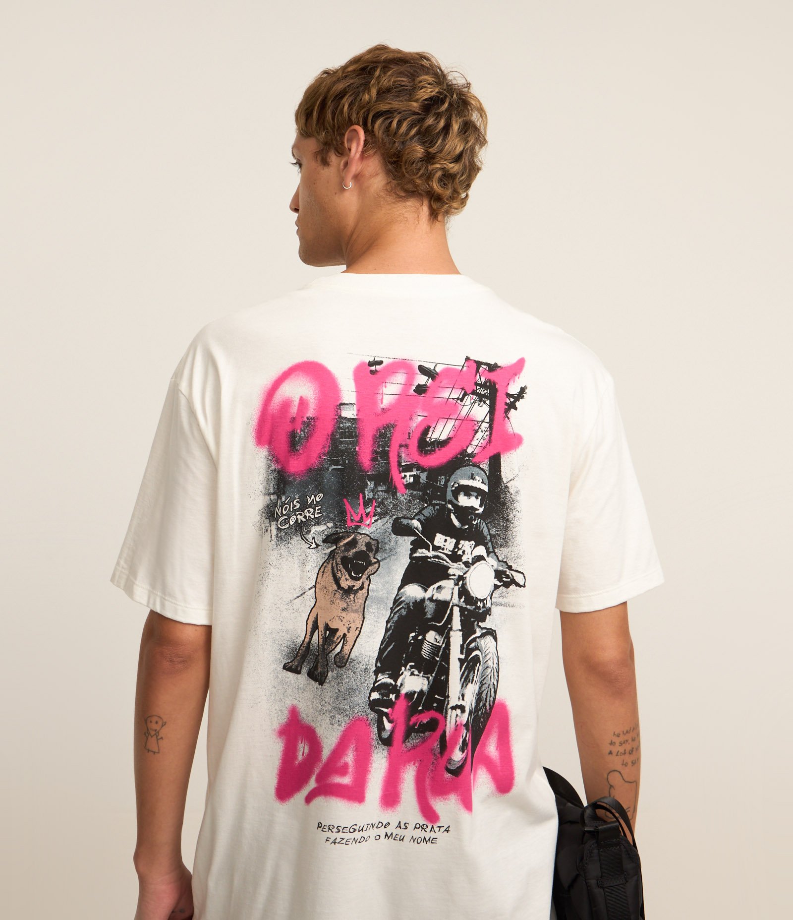 Camiseta Relaxed em Algodão com Estampa o Rei da Rua Branco 1