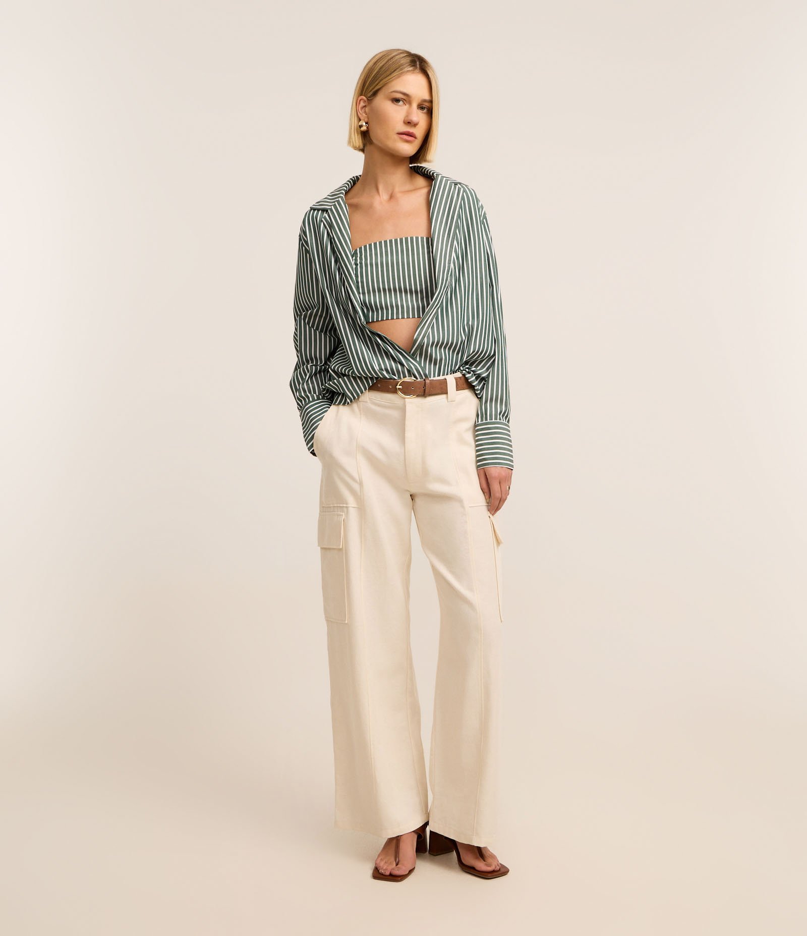 Camisa em Tricoline Listrada com Top Verde 2