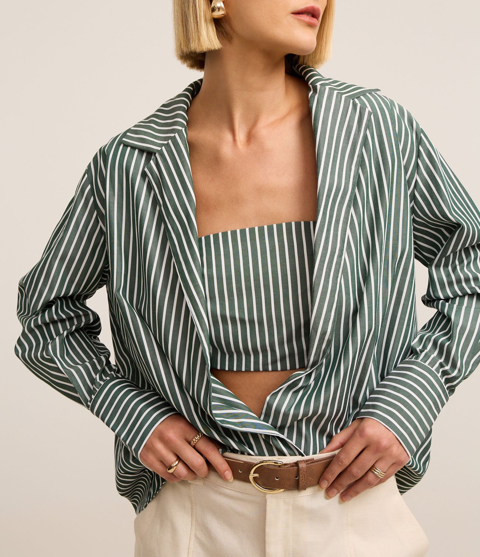 Camisa em Tricoline Listrada com Top Verde 4