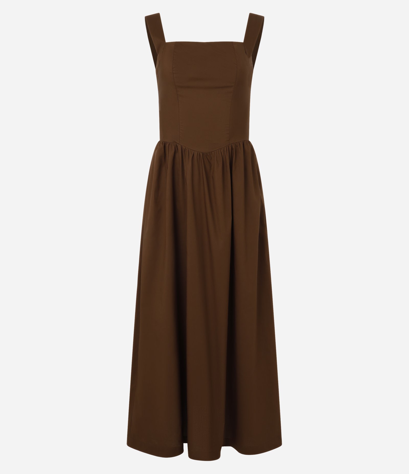 Vestido Midi em Tricoline com Decote Quadrado e Lastex Marrom 6