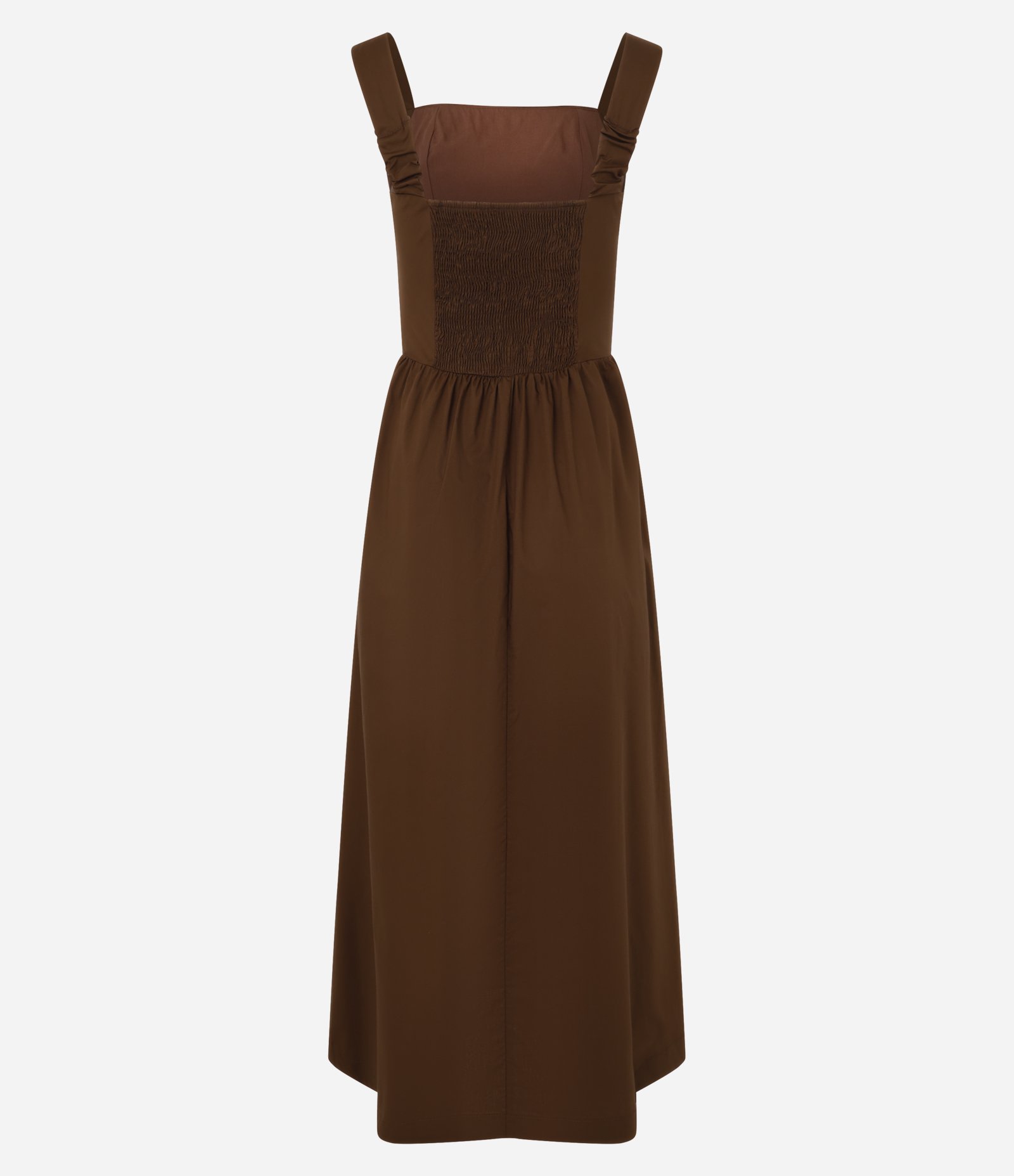 Vestido Midi em Tricoline com Decote Quadrado e Lastex Marrom 7