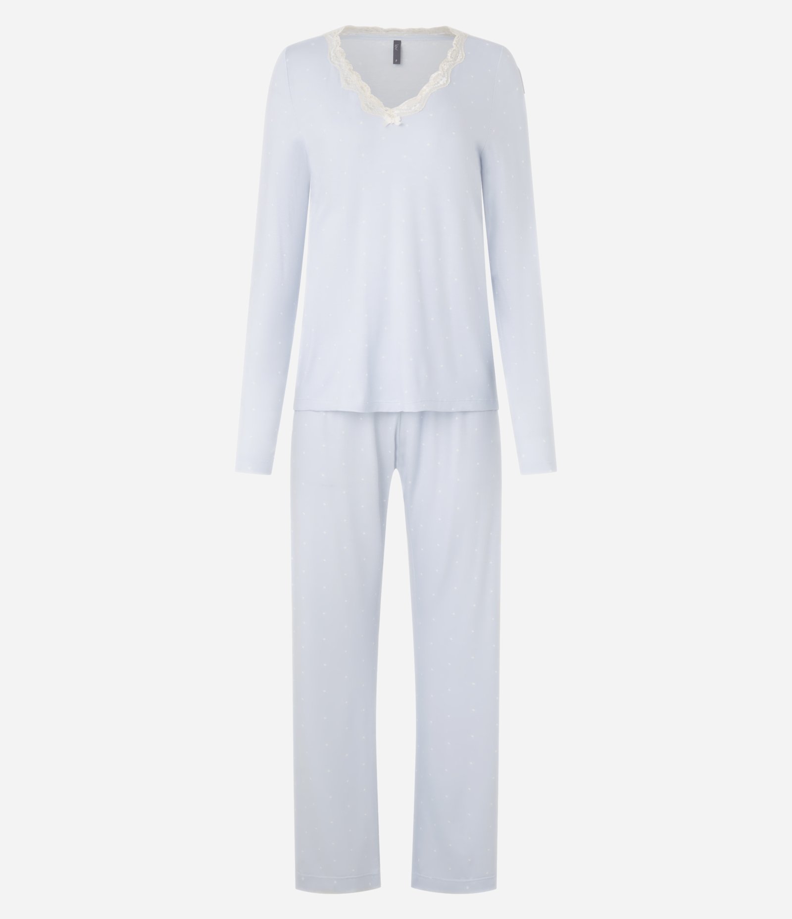 Pijama Longo em Viscolycra com Renda na Gola V Azul 4