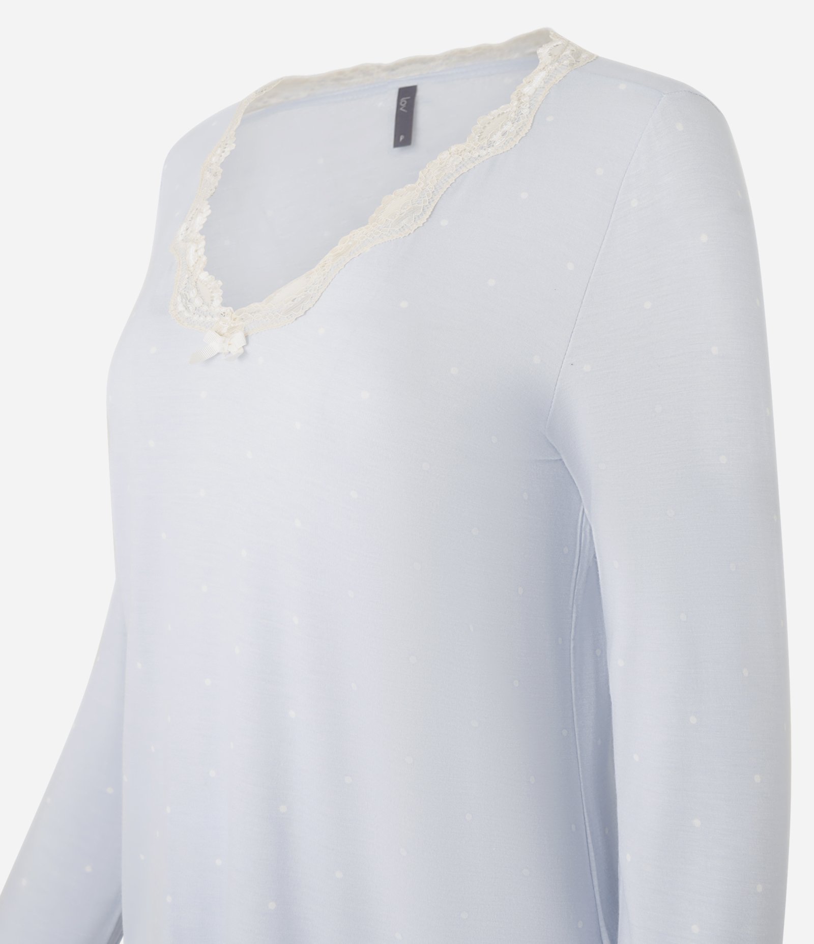 Pijama Longo em Viscolycra com Renda na Gola V Azul 5