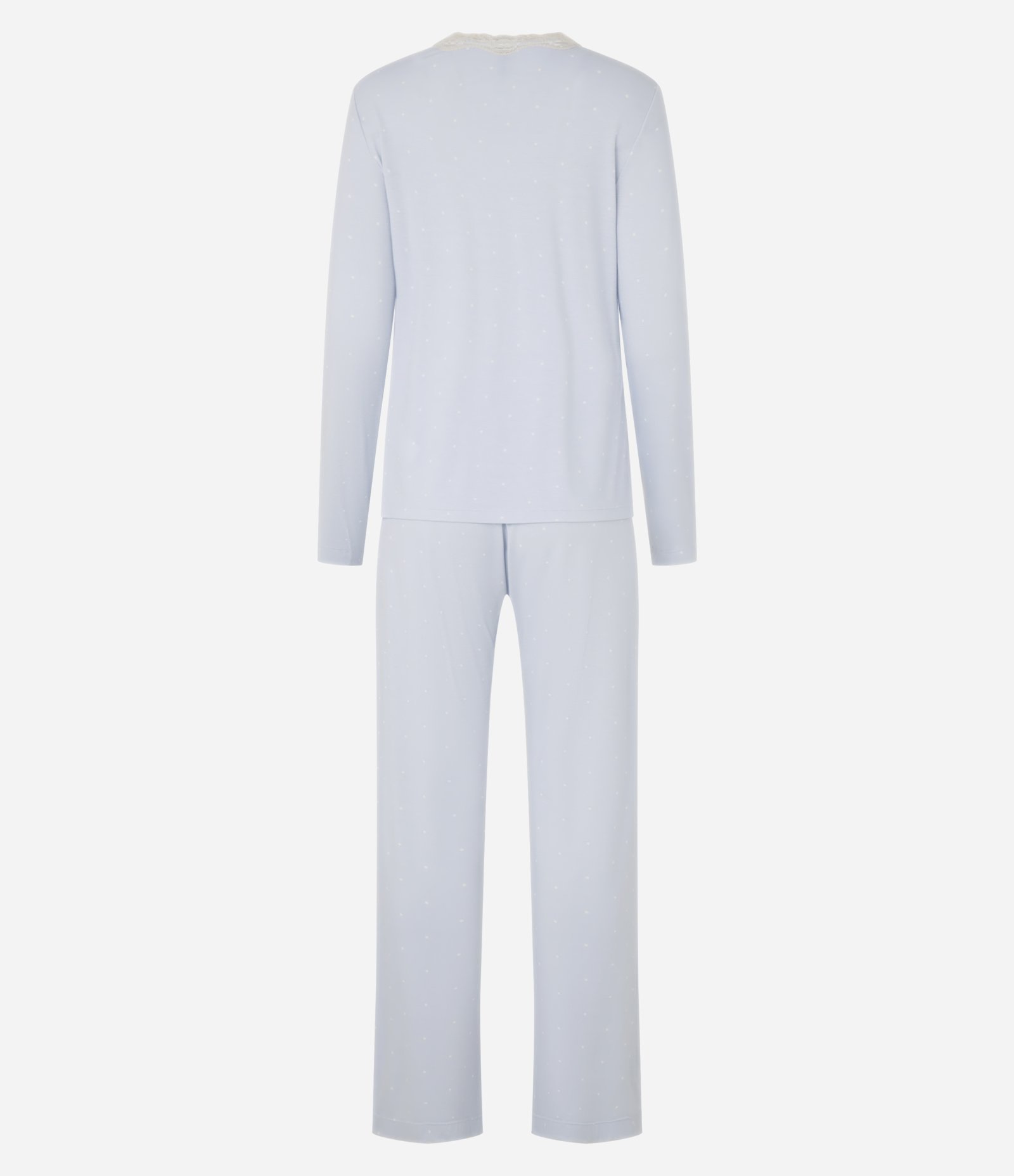 Pijama Longo em Viscolycra com Renda na Gola V Azul 6