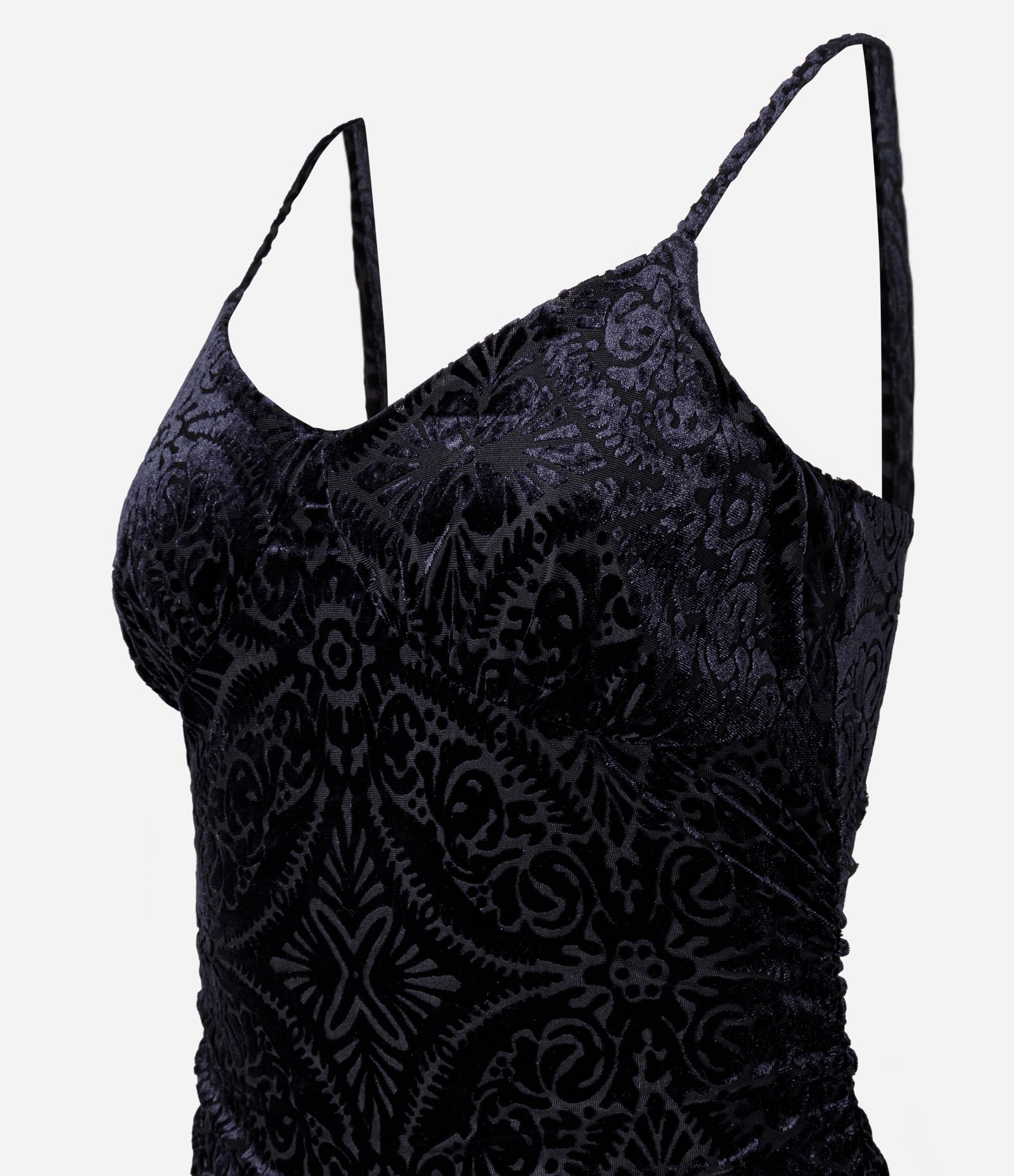 Vestido Longo em Veludo com Estampa Floral Preto 6