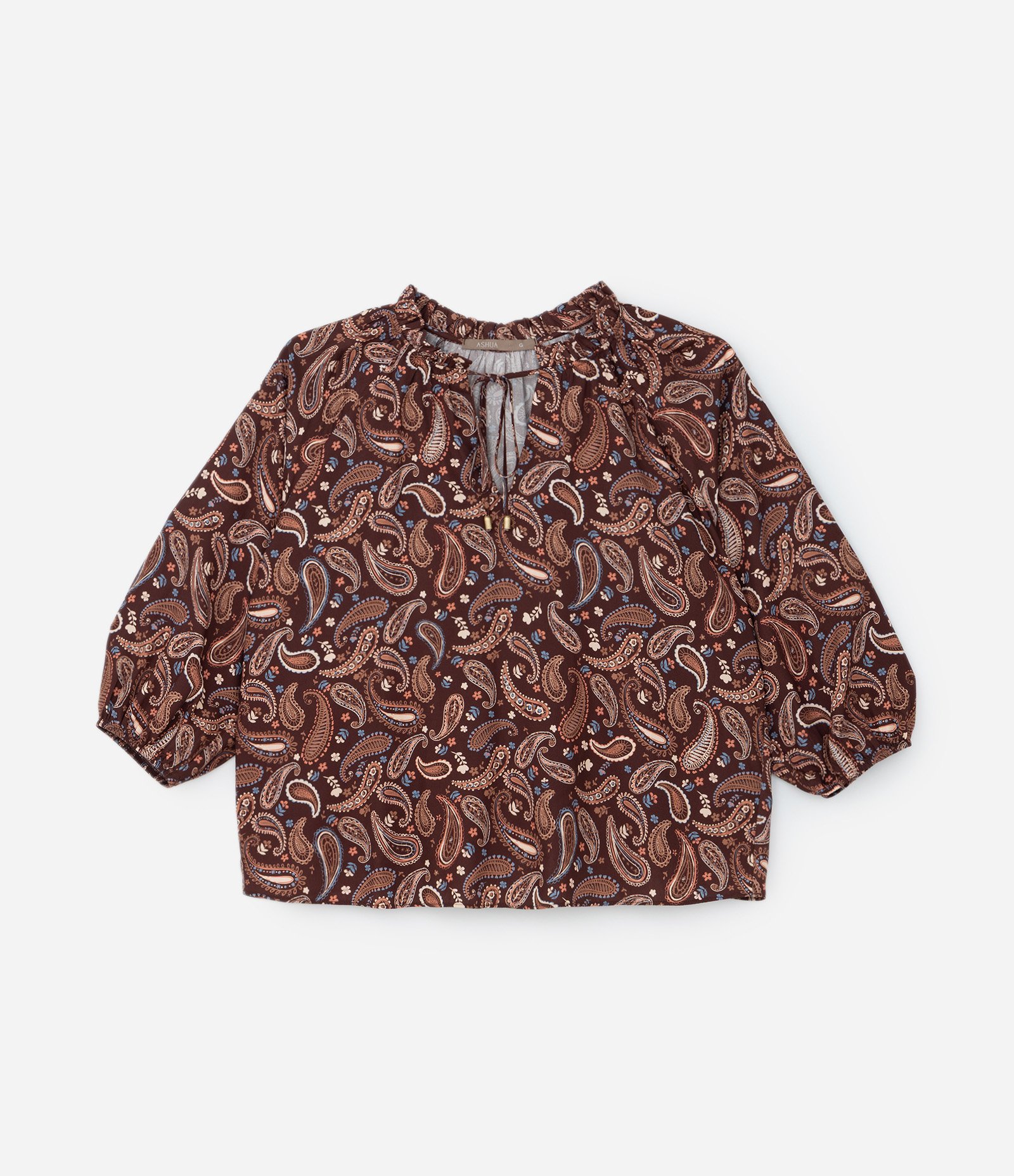 Blusa em Chalis Paisley com Frufru na Gola Curve & Plus Size Marrom 5