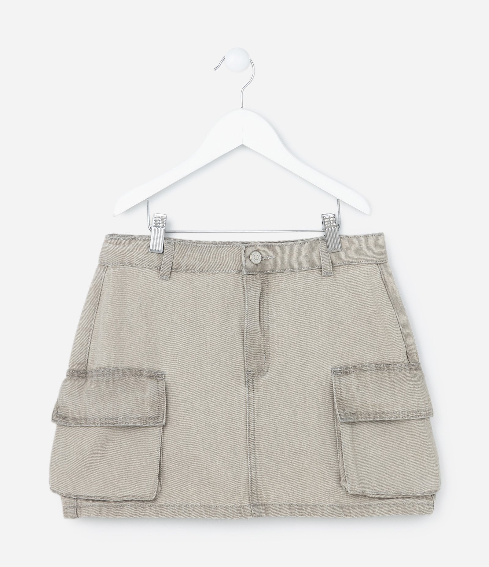 Saia Infantil em Jeans com Bolsos Cargo - Tam 7 a 14 Anos Bege 1