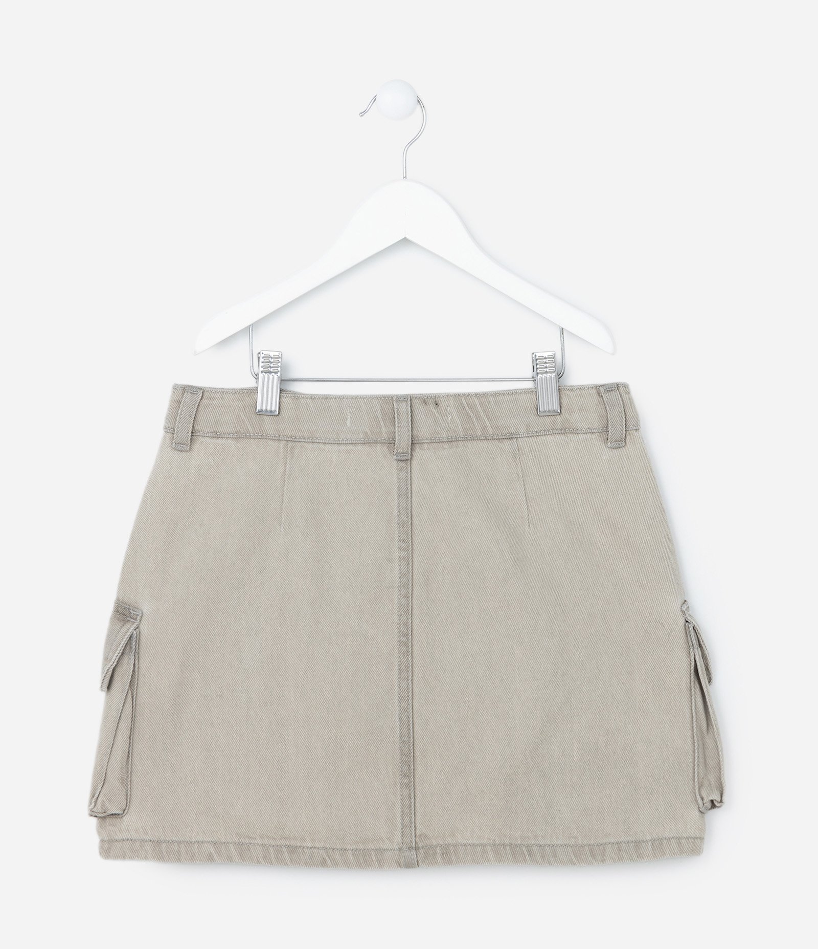 Saia Infantil em Jeans com Bolsos Cargo - Tam 7 a 14 Anos Bege 2