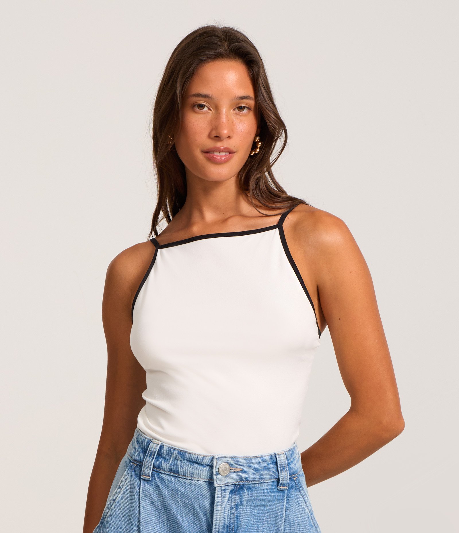 Blusa Seamless com Viés e Alças Contrastantes Branco 3