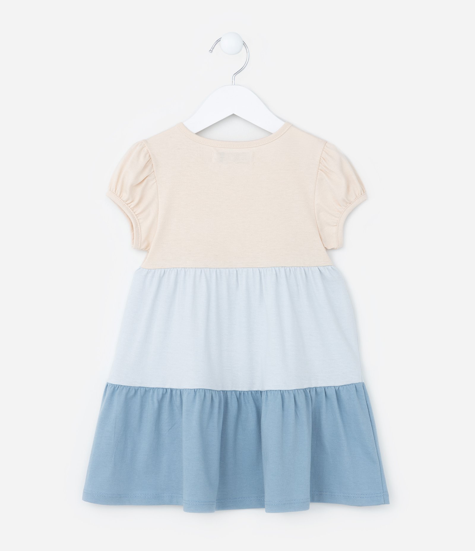 Vestido Marias Infantil com Bordado de Coração e Manga Bufante - Tam 1 a 5 Anos Bege/Azul 2