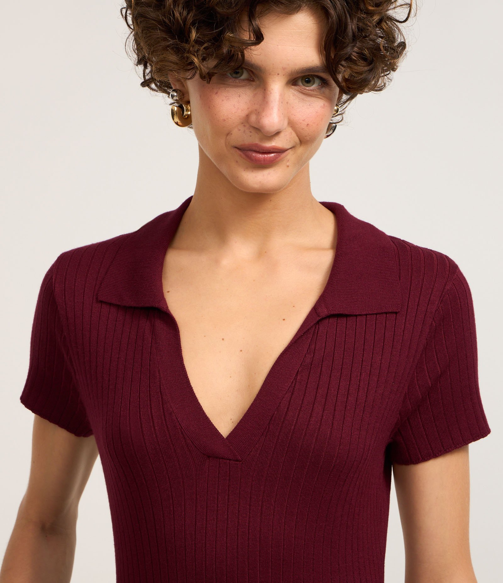 Vestido New Midi em Tricô com Gola Polo Bordô 3