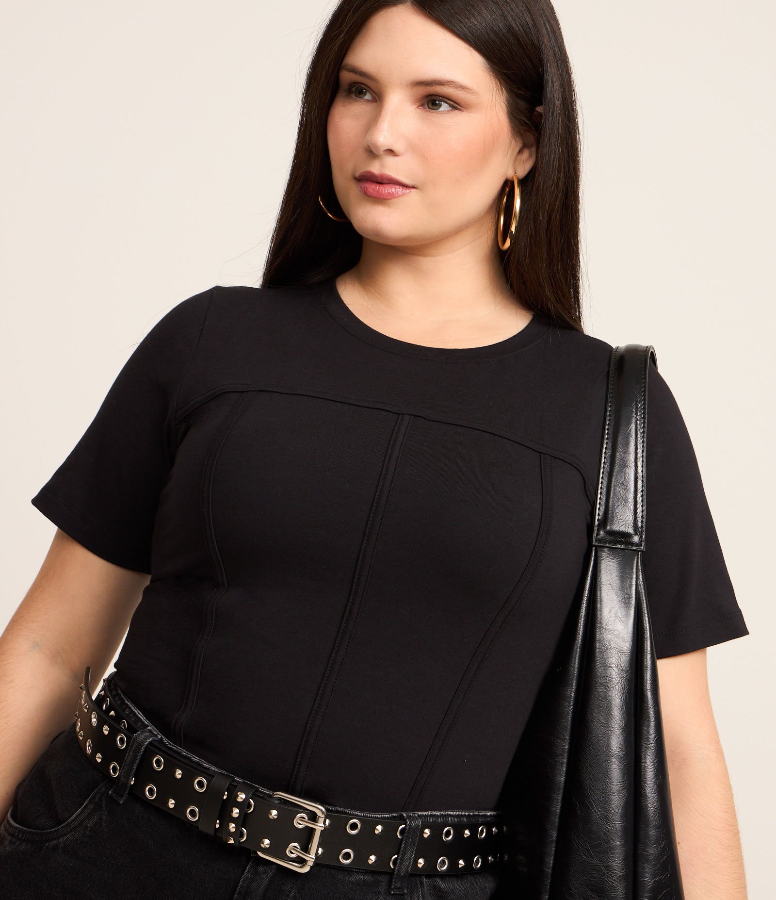 Blusa Corsetada em Cotton Curve & Plus Size Preto 4