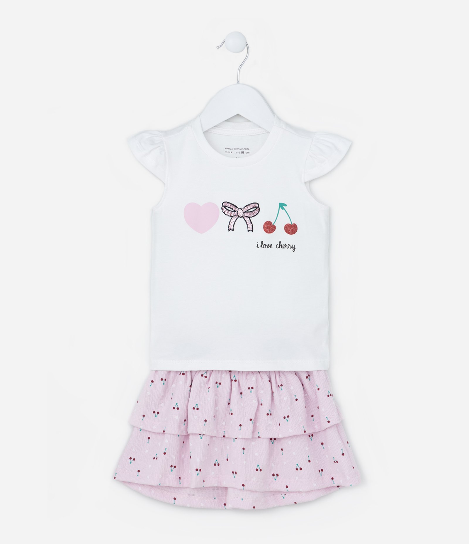 Conjunto Infantil com Estampa Cerejas - Tam 1 a 6 Anos Branco/Rosa 1