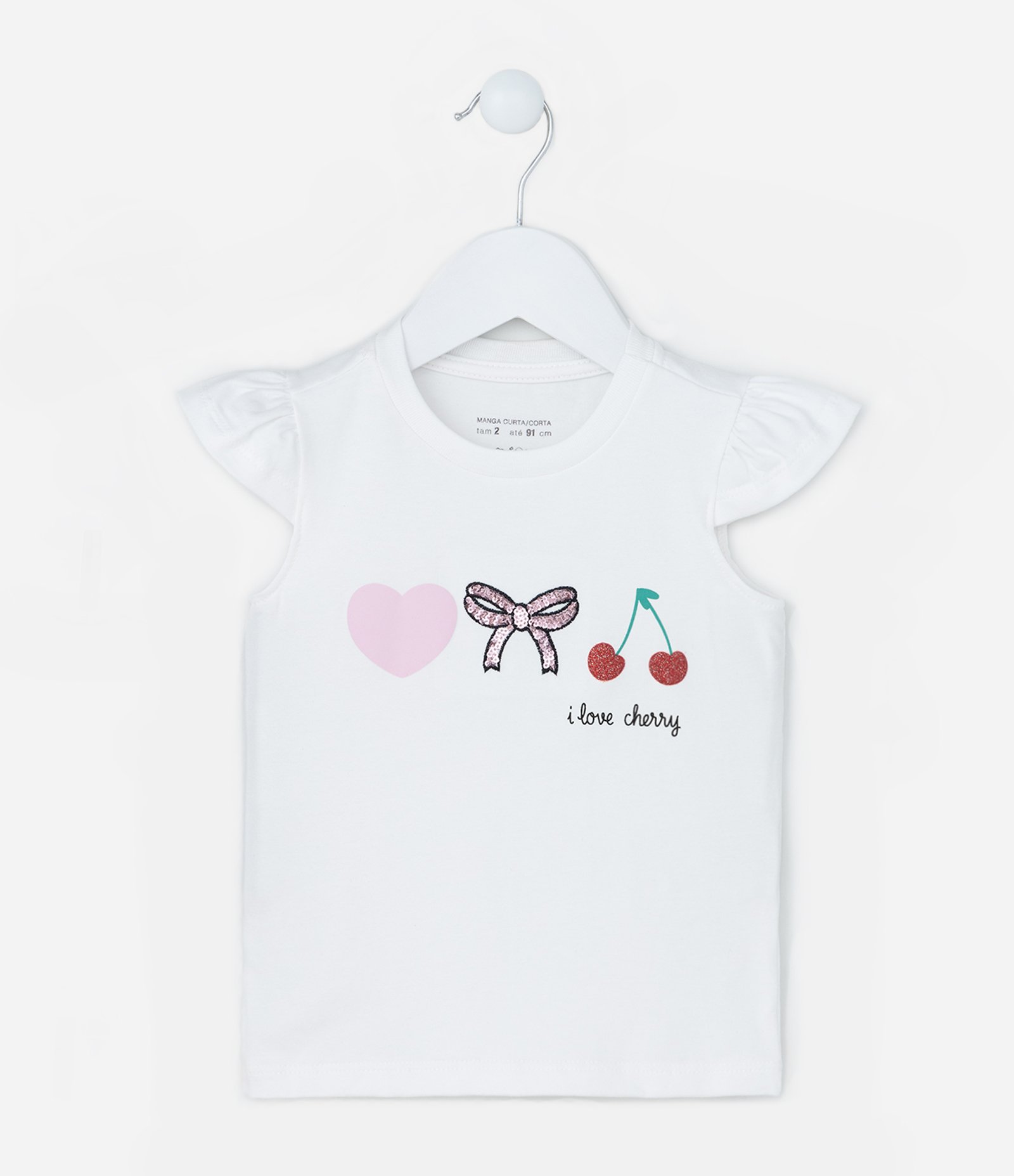 Conjunto Infantil com Estampa Cerejas - Tam 1 a 6 Anos Branco/Rosa 2