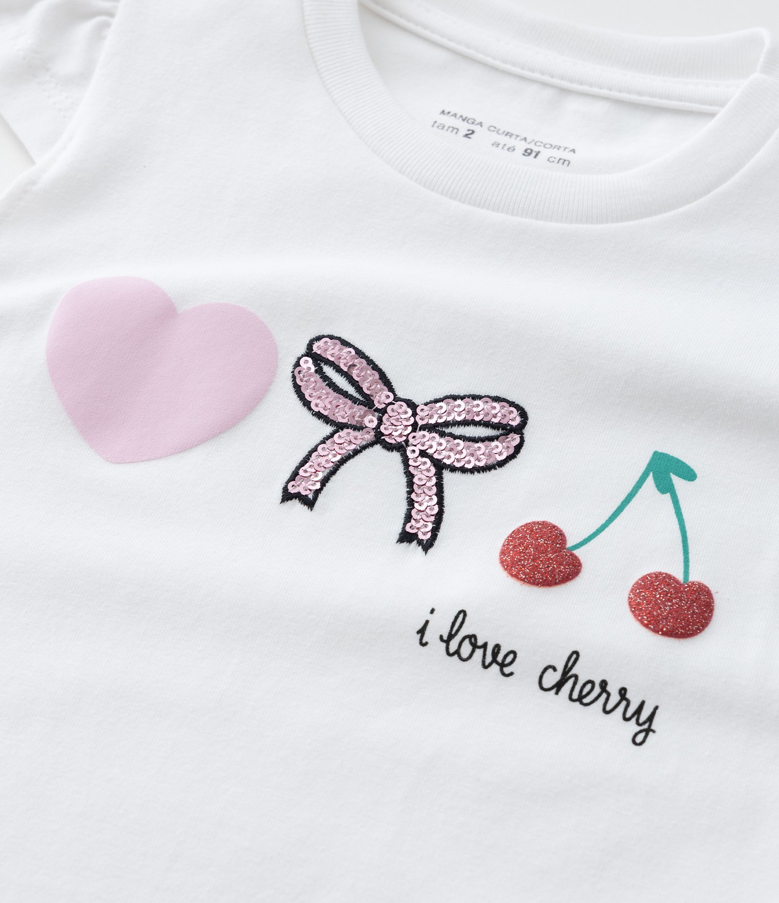 Conjunto Infantil com Estampa Cerejas - Tam 1 a 6 Anos Branco/Rosa 7