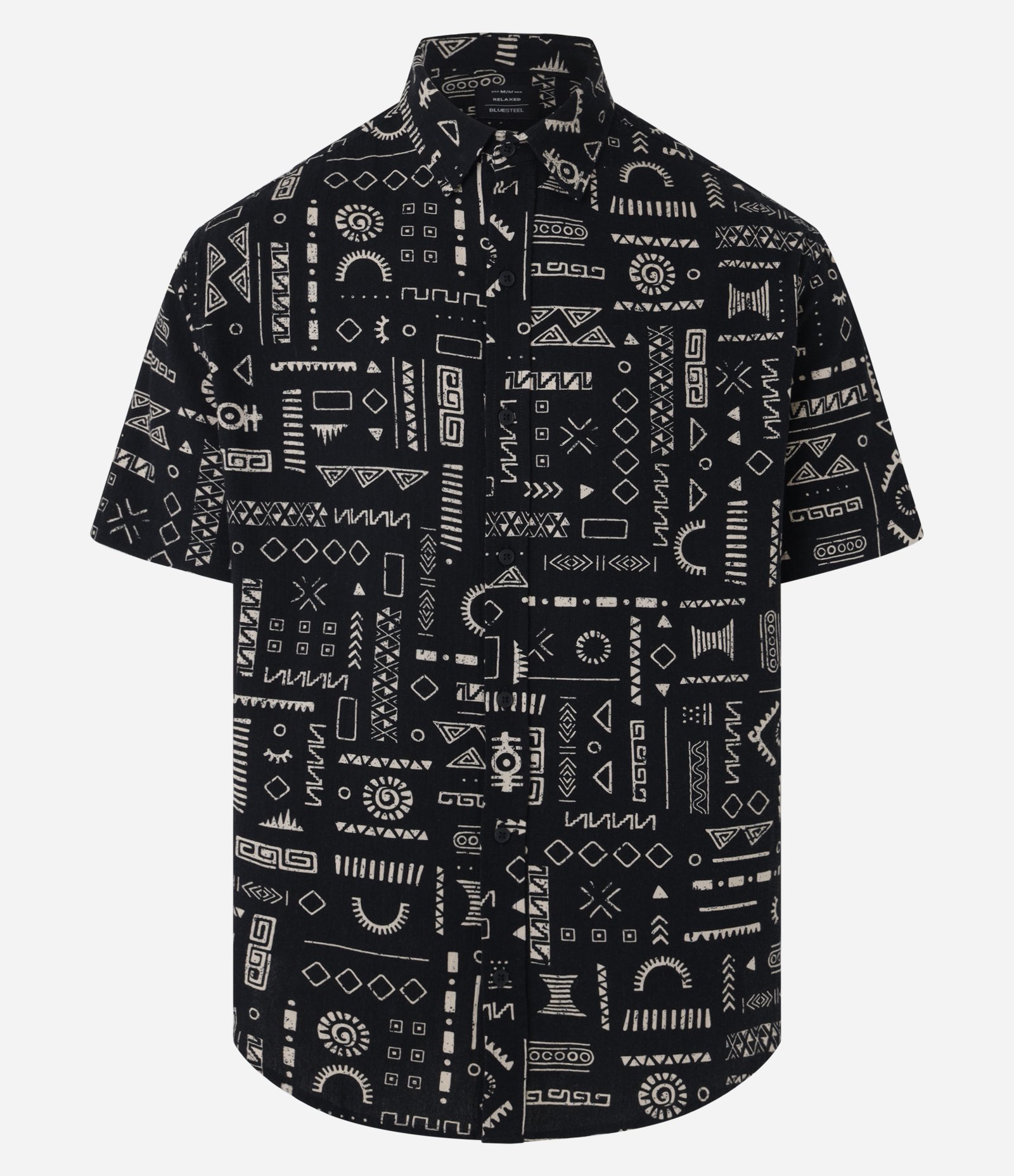 Camisa Relaxed em Algodão Texturizada com Estampa Rustica Preto/Branco 5