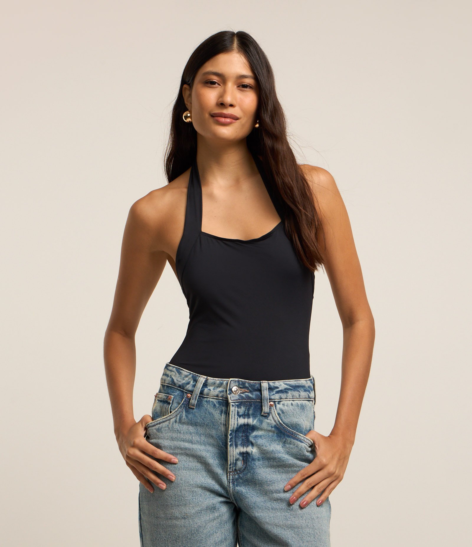 Body Frente Única em Microfibra com Decote Quadrado Preto 1