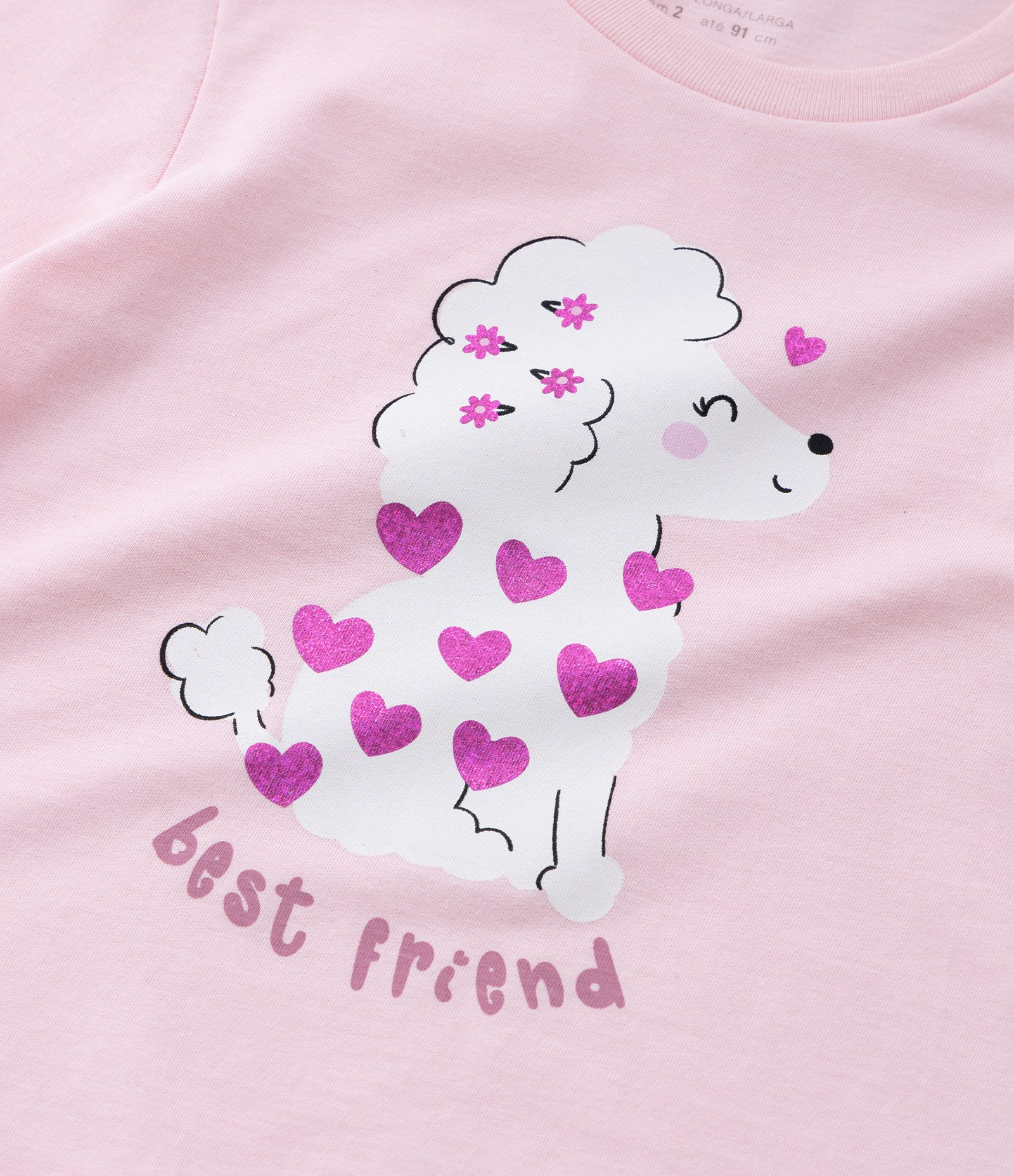 Blusa Infantil com Estampa Poodle e Corações - Tam 1 a 6 Anos Rosa 7