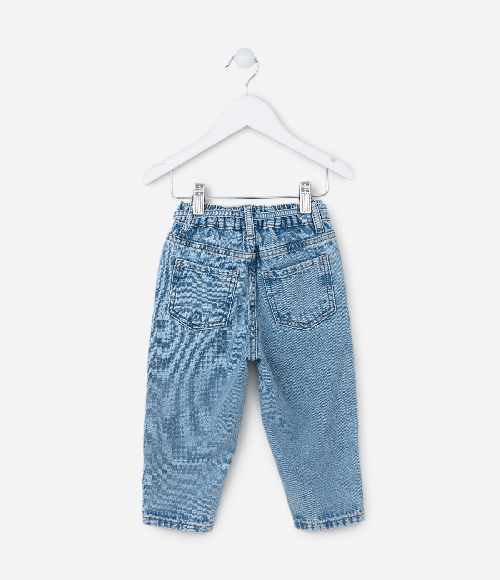 Calça Mom Infantil em Jeans com Amarração na Cintura - Tam 1 a 6 Anos Azul 2