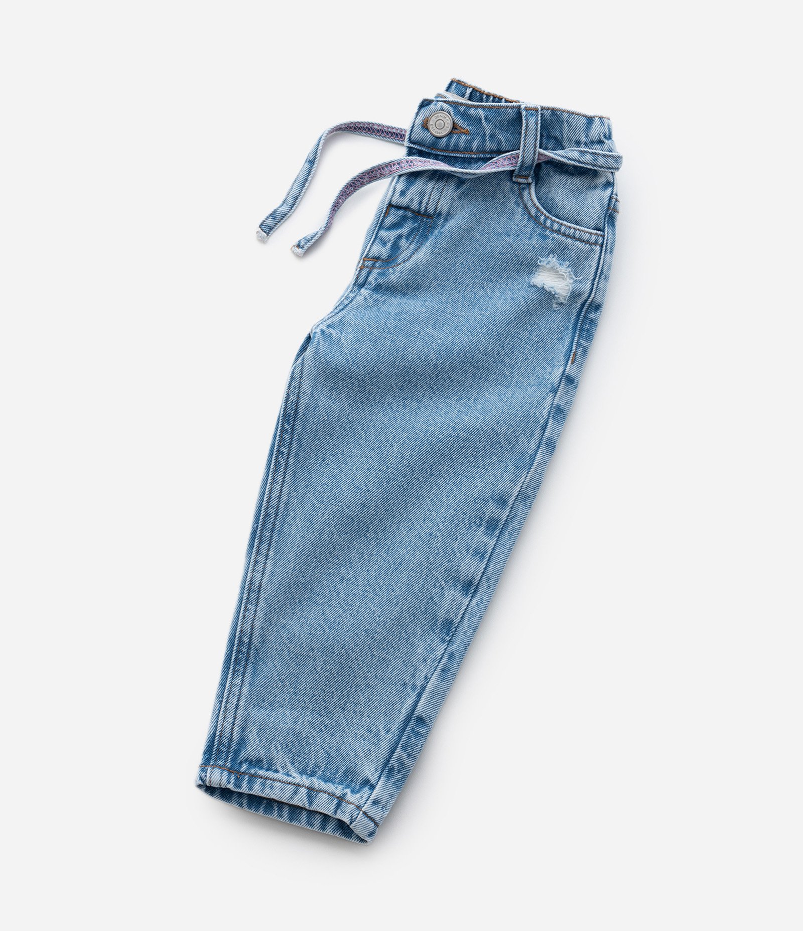 Calça Mom Infantil em Jeans com Amarração na Cintura - Tam 1 a 6 Anos Azul 5